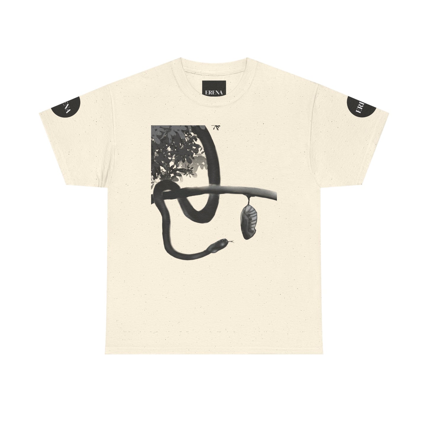 Metempsychosis Snake Illustration Tee | Monochrome Botanical Art