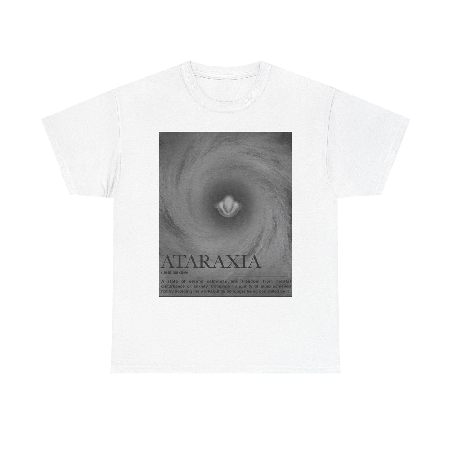 Ataraxia vortex poster Tee | minimalist storm swirl typography