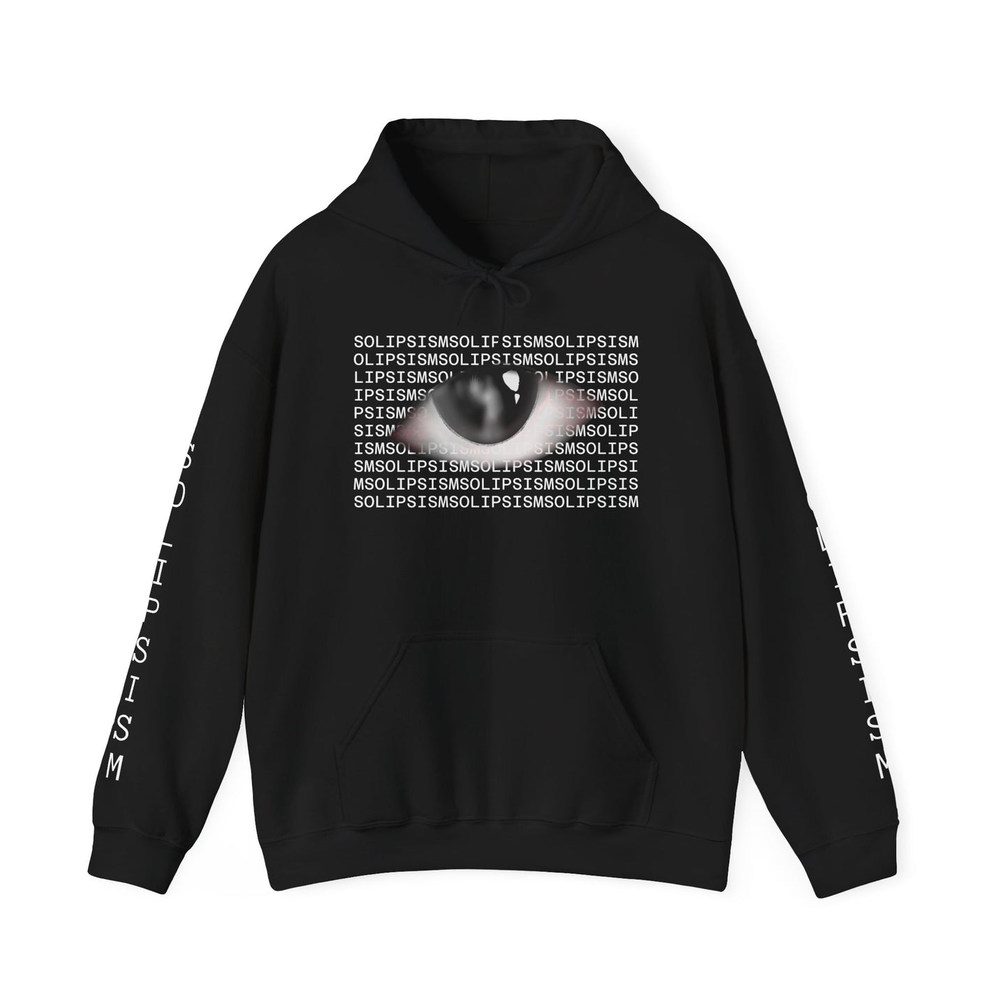 Solipsism Eye Graphic Hoodie | Solipsism Text Sleeve Pullover