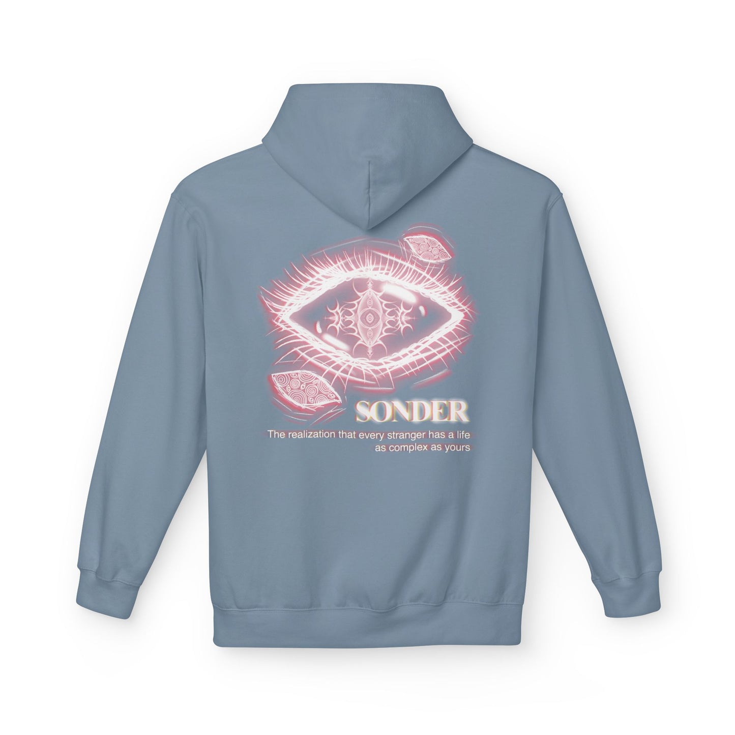 Sonder eye illustration Hoodie | Back graphic, neon pink text