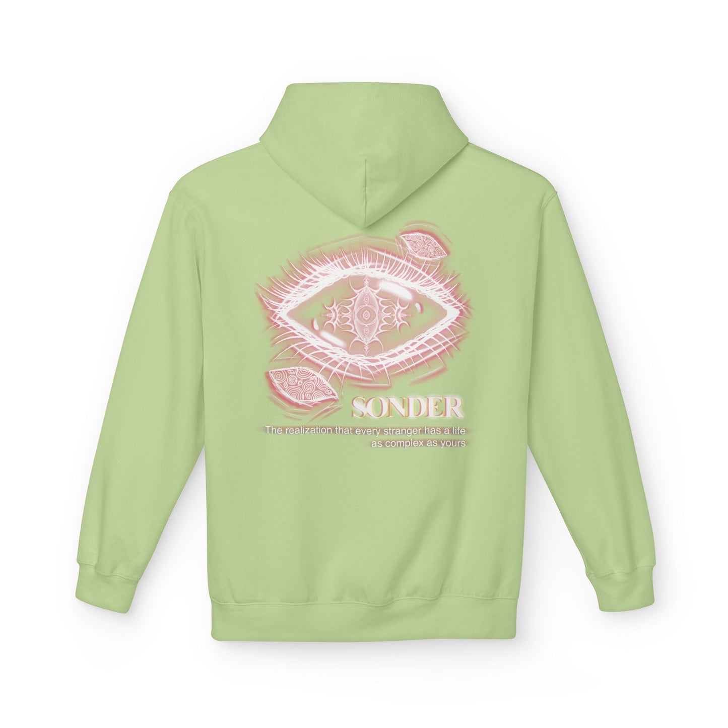 Sonder eye illustration Hoodie | Back graphic, neon pink text