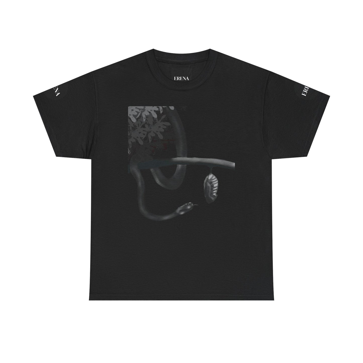 Metempsychosis Snake Illustration Tee | Monochrome Botanical Art