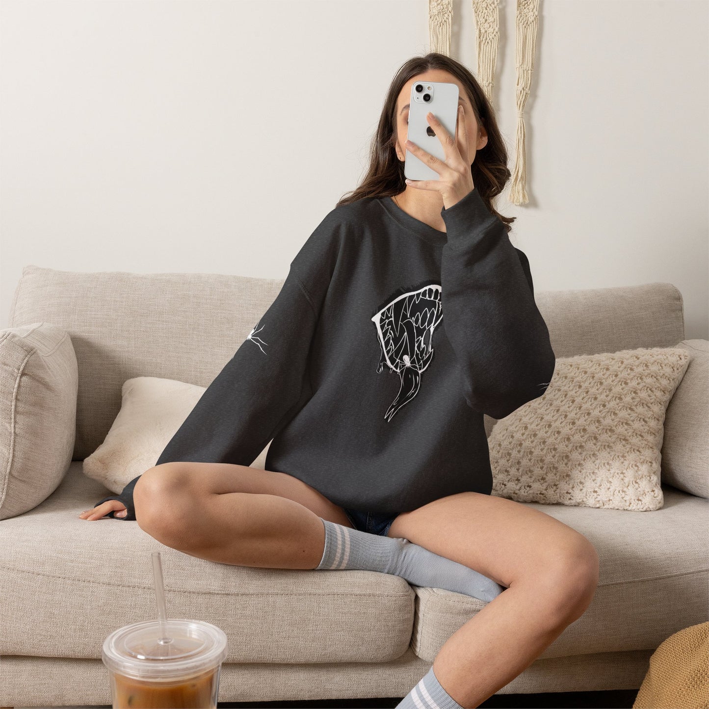 Snake Skull Illustration Crewneck Sweatshirt | Gothic Snake Sleeve Art