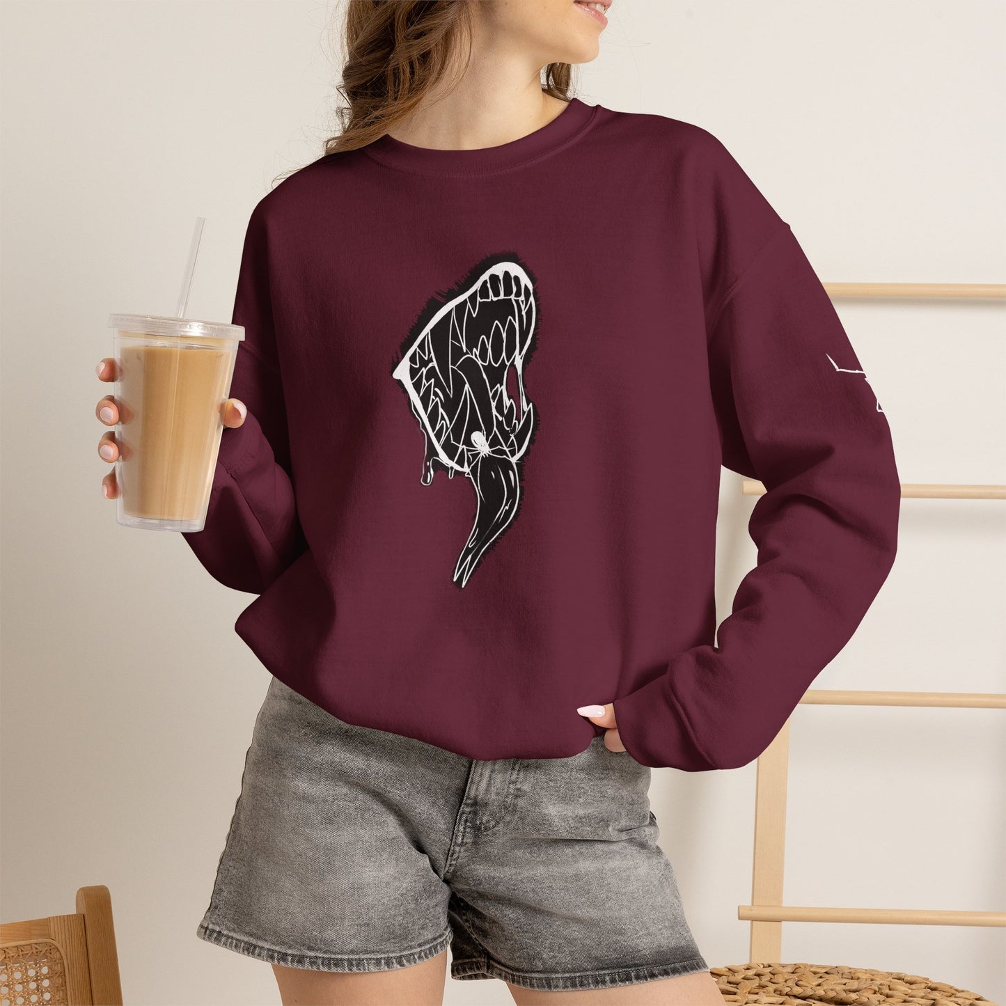 Snake Skull Illustration Crewneck Sweatshirt | Gothic Snake Sleeve Art