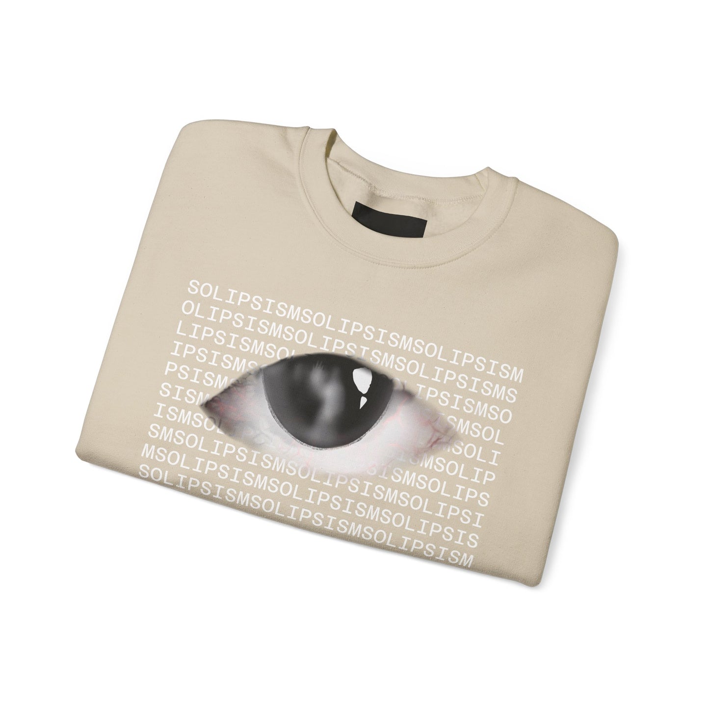 Solipsism Eye Graphic Crewneck Sweatshirt | Typographic Sleeve Print