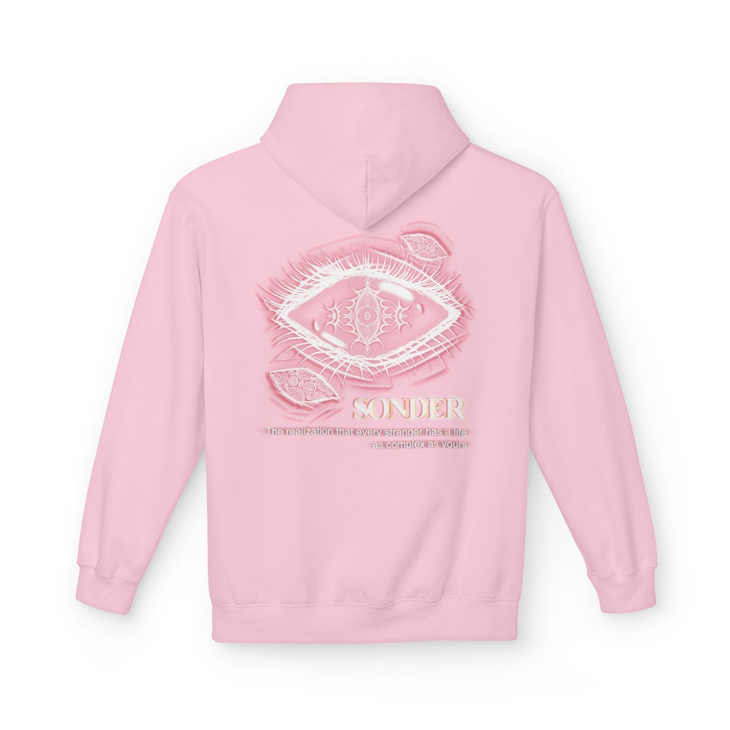 Sonder eye illustration Hoodie | Back graphic, neon pink text