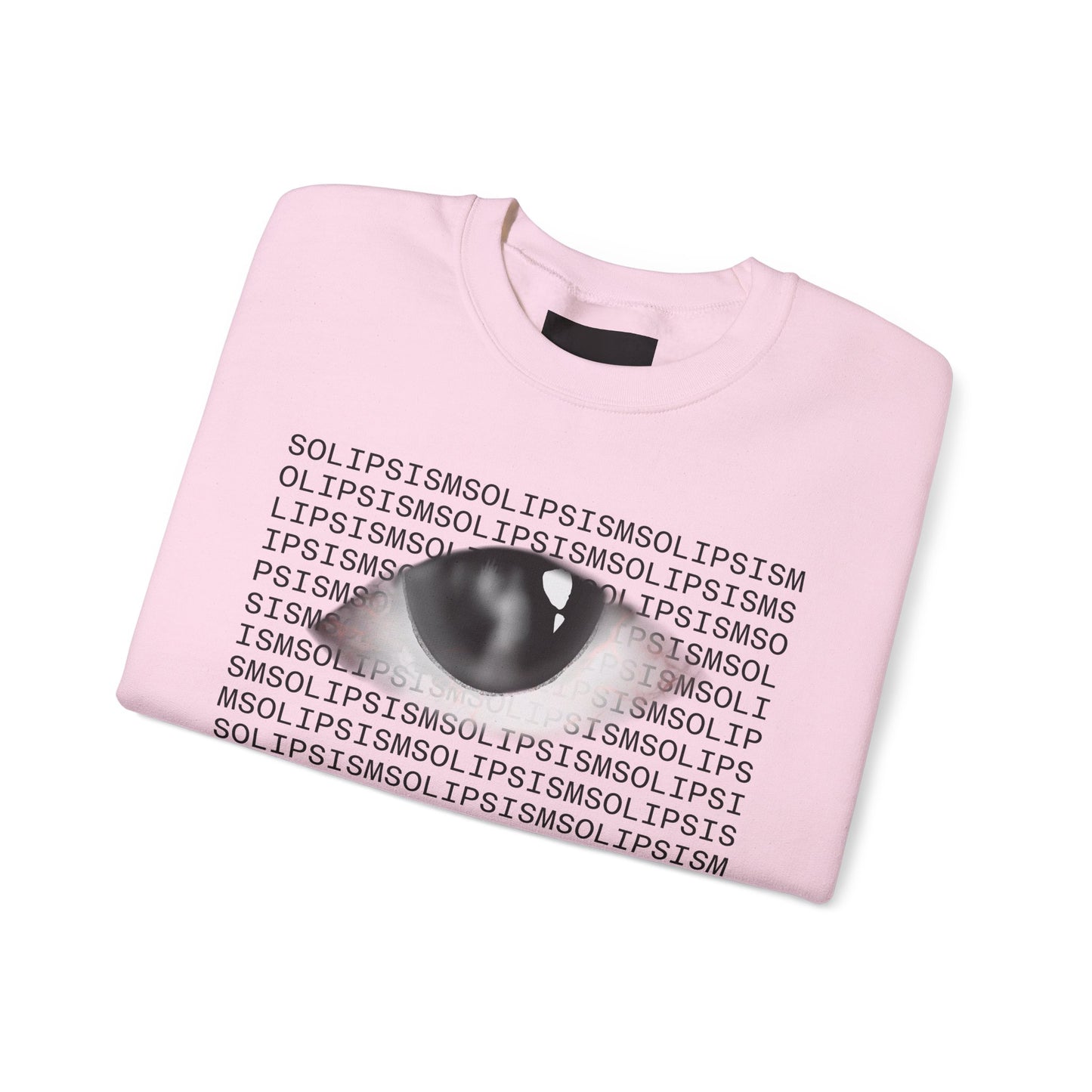 Solipsism Eye Graphic Crewneck Sweatshirt | Typographic Sleeve Print