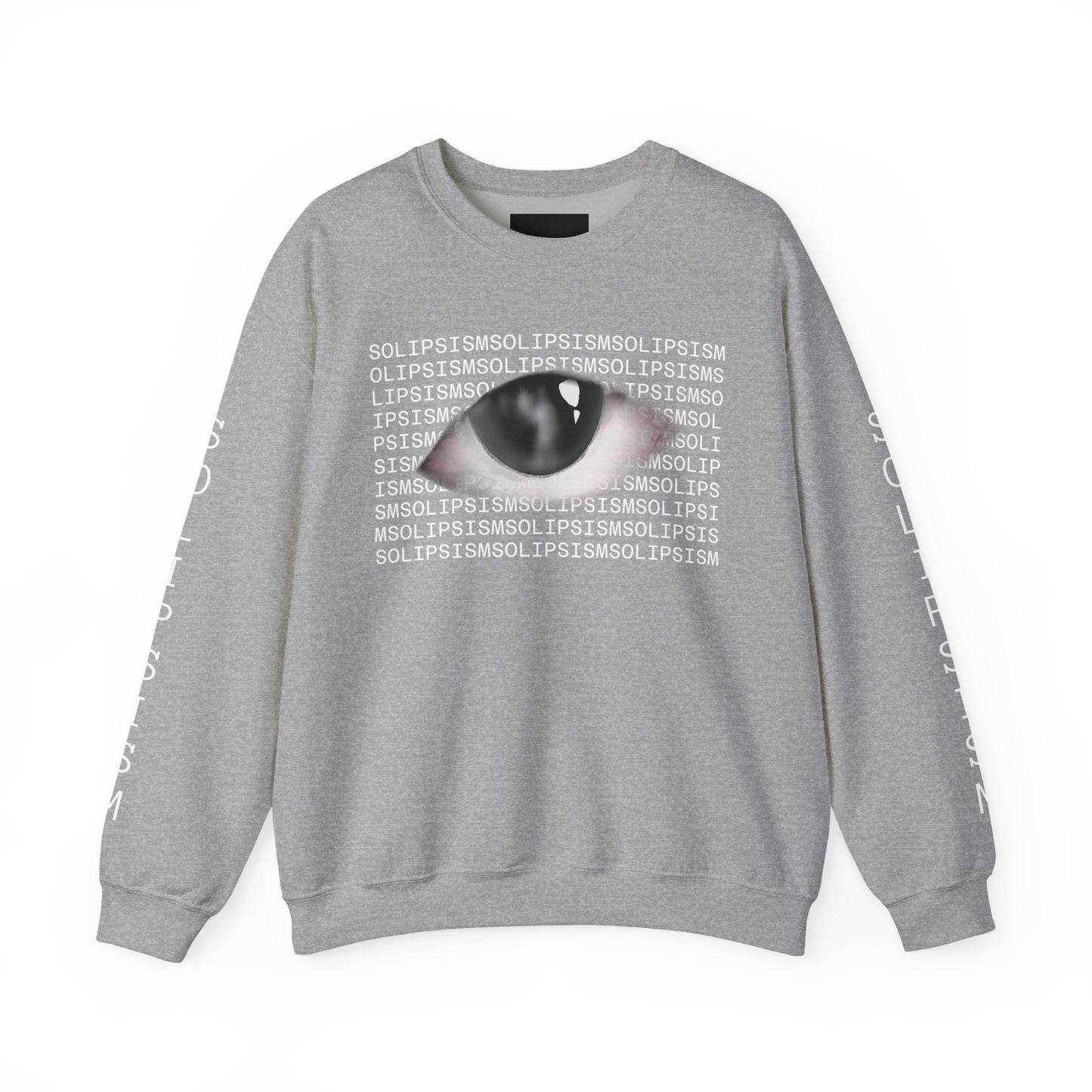Solipsism Eye Graphic Crewneck Sweatshirt | Typographic Sleeve Print