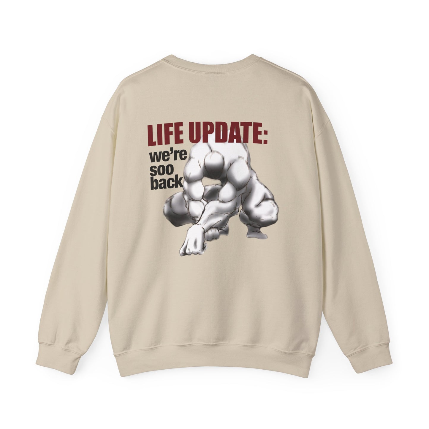 Life Update: we're soo back Crewneck Sweatshirt | Muscular Figure Graphic