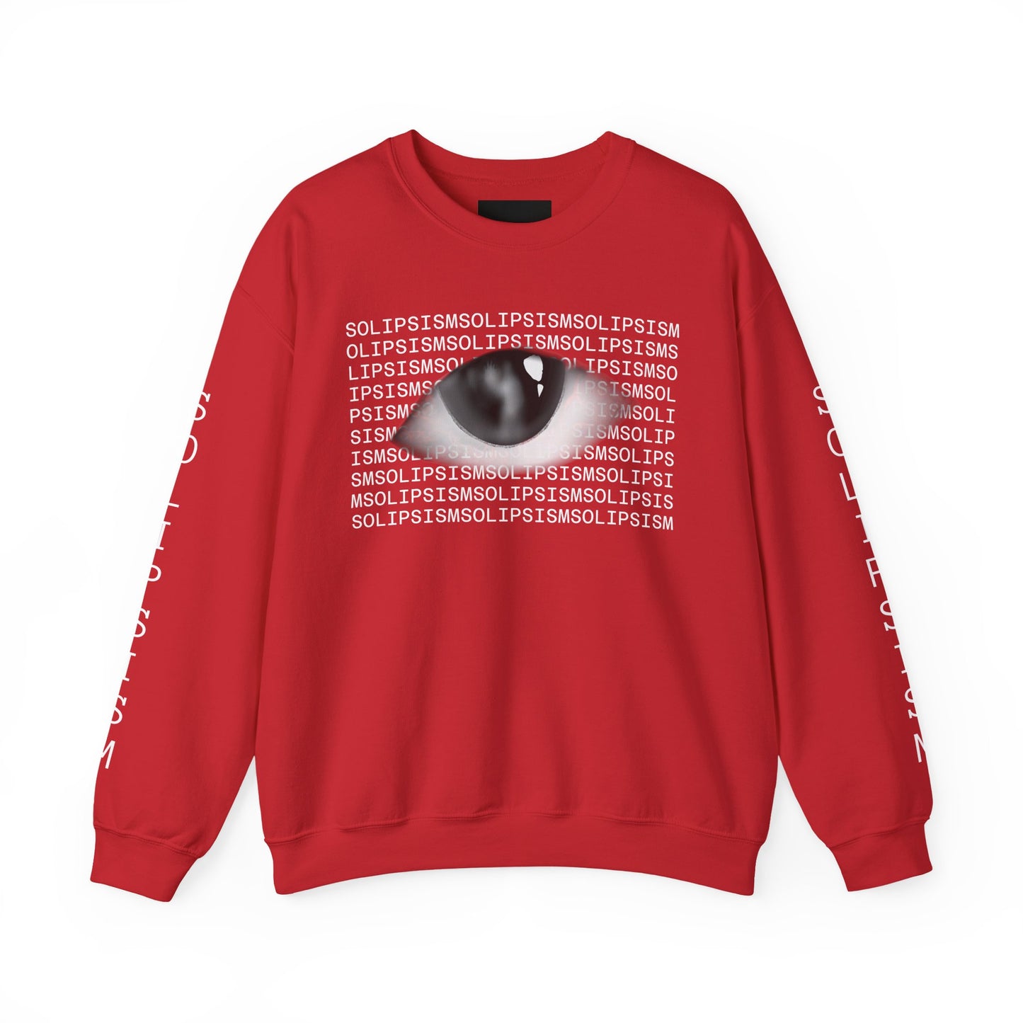 Solipsism Eye Graphic Crewneck Sweatshirt | Typographic Sleeve Print