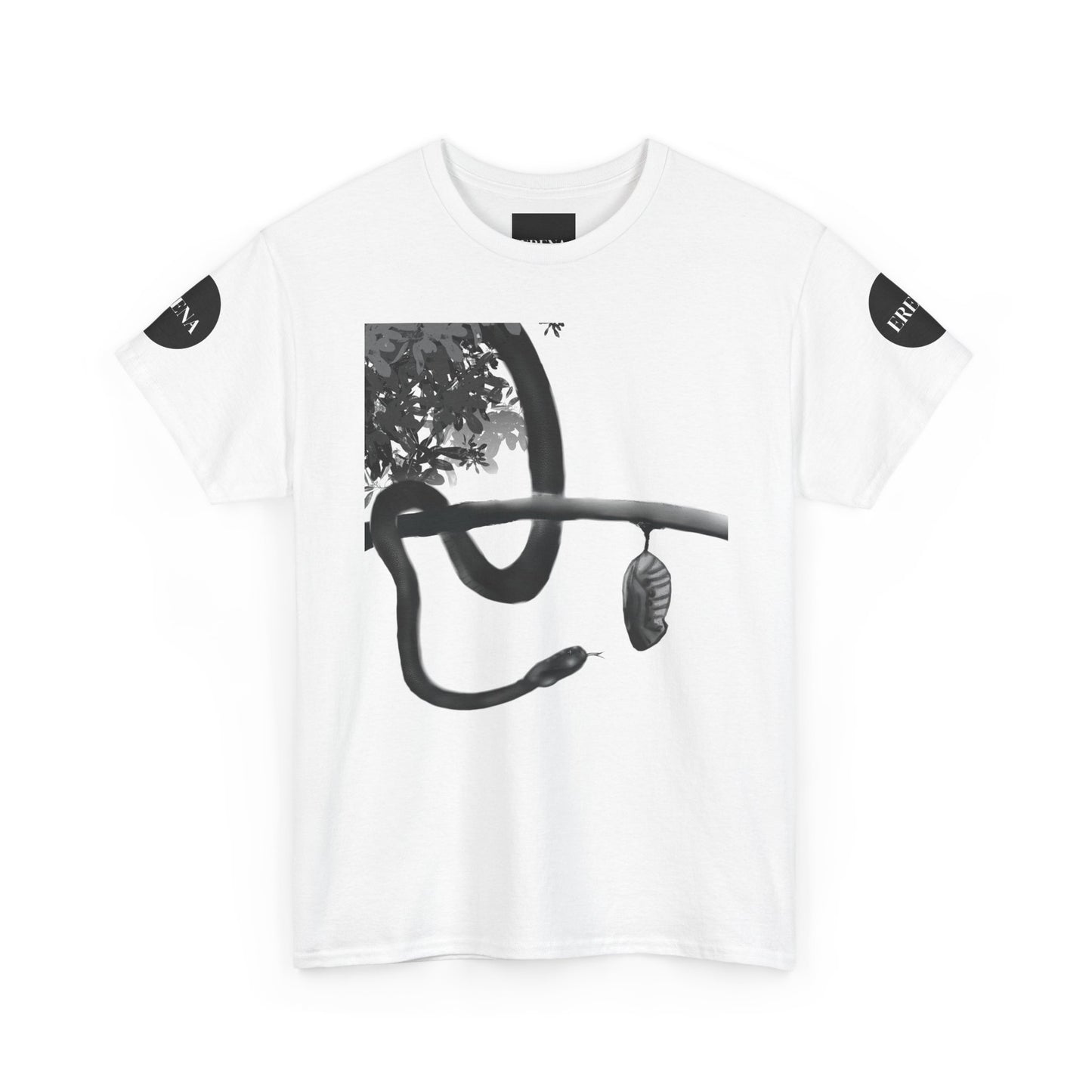 Metempsychosis Snake Illustration Tee | Monochrome Botanical Art