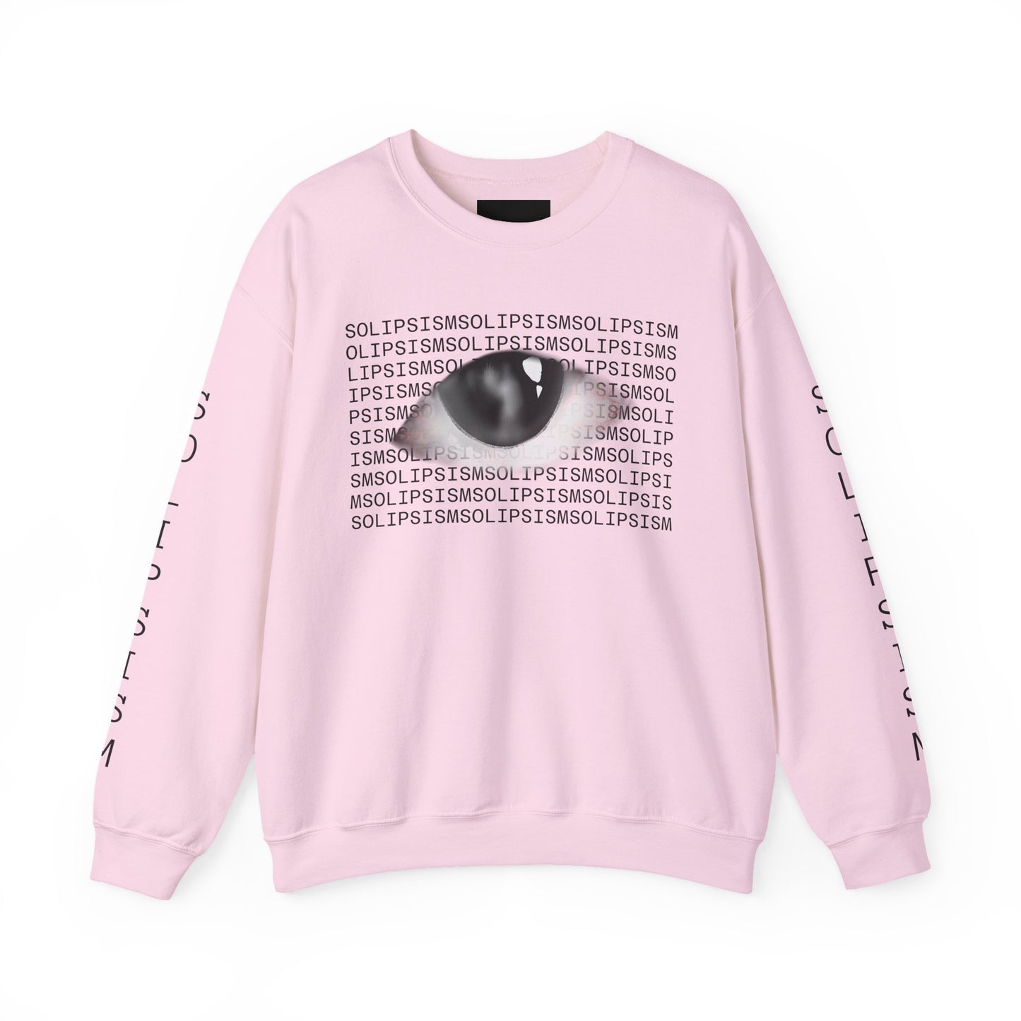 Solipsism Eye Graphic Crewneck Sweatshirt | Typographic Sleeve Print