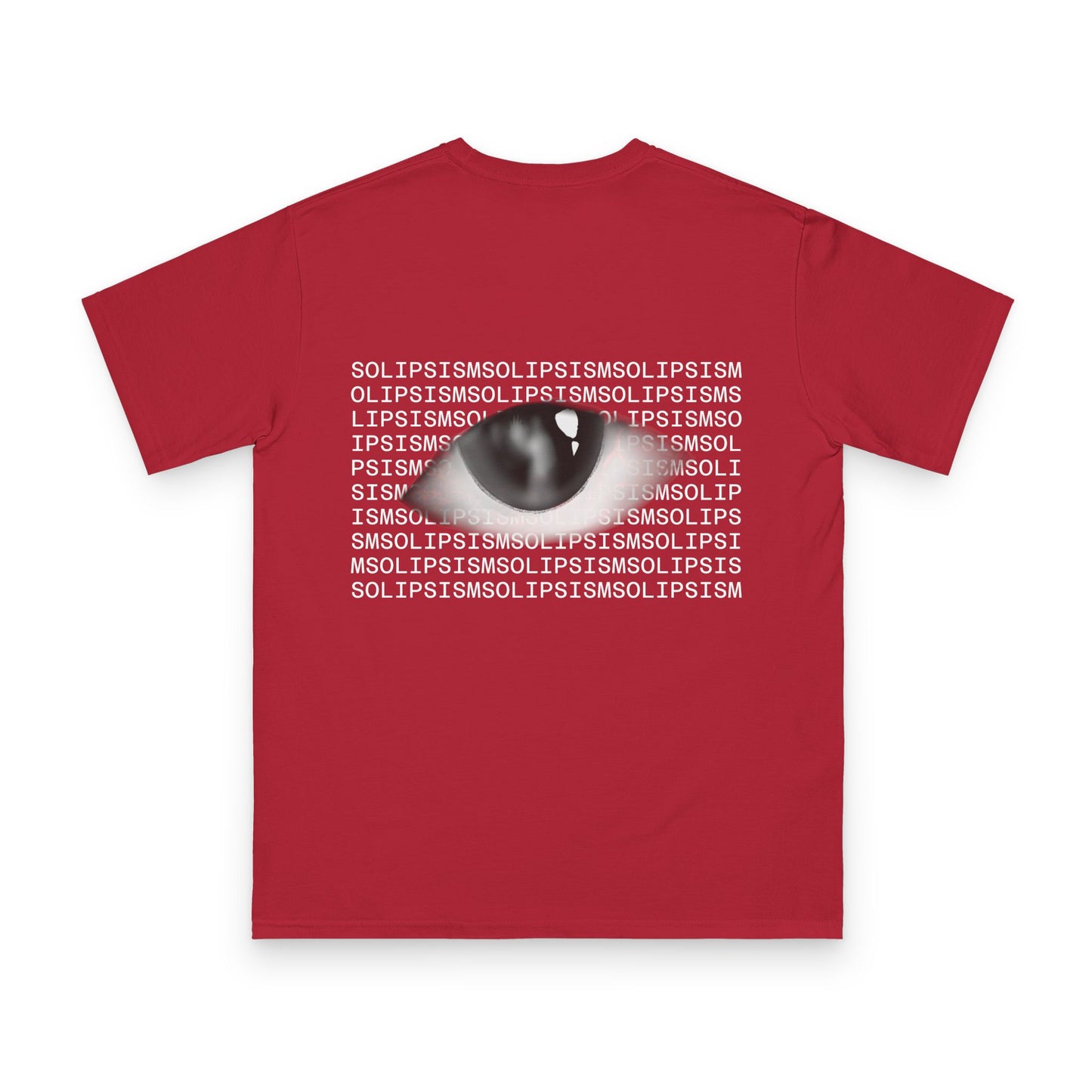 Monochrome Eye with Repeated Text T-Shirt | Graphic Back Print