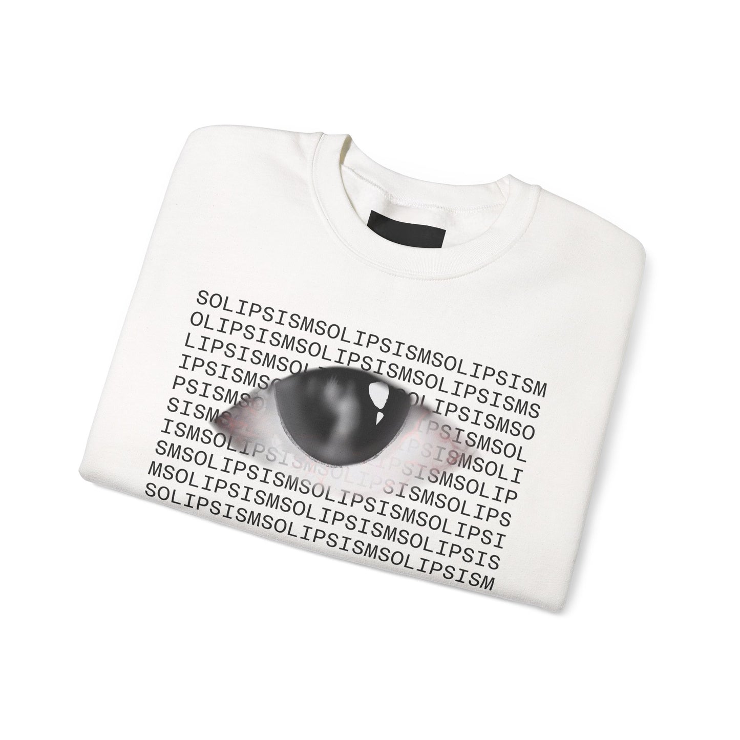 Solipsism Eye Graphic Crewneck Sweatshirt | Typographic Sleeve Print