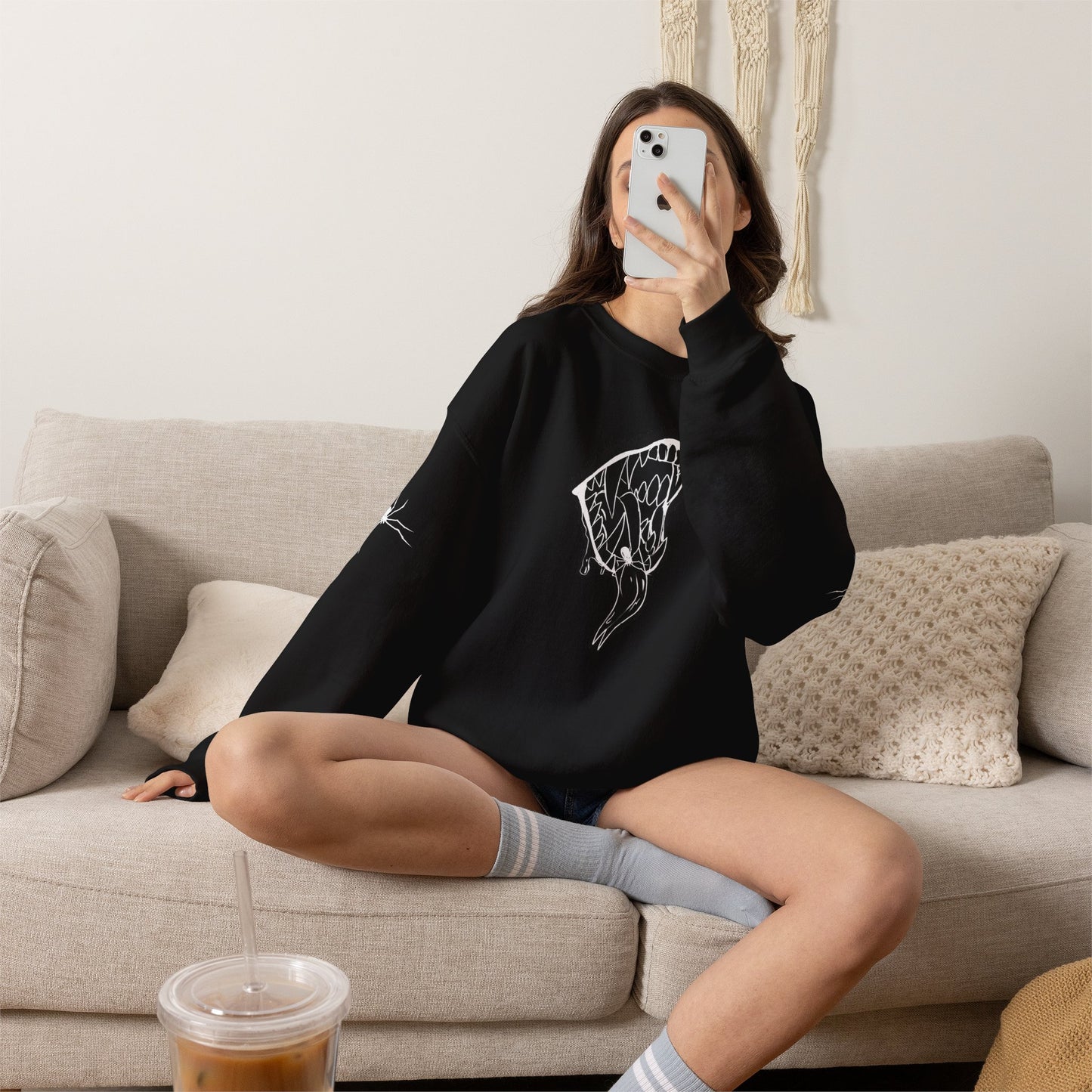 Snake Skull Illustration Crewneck Sweatshirt | Gothic Snake Sleeve Art