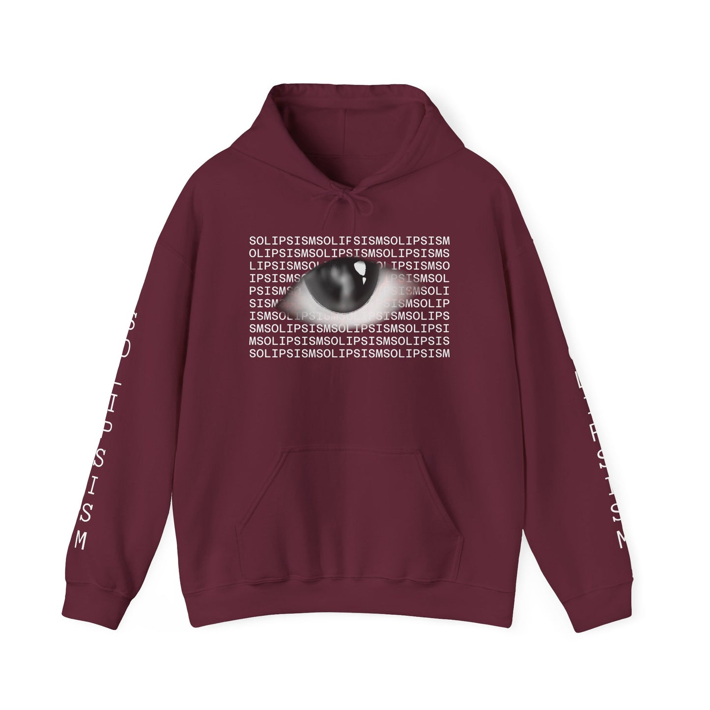 Solipsism Eye Graphic Hoodie | Solipsism Text Sleeve Pullover