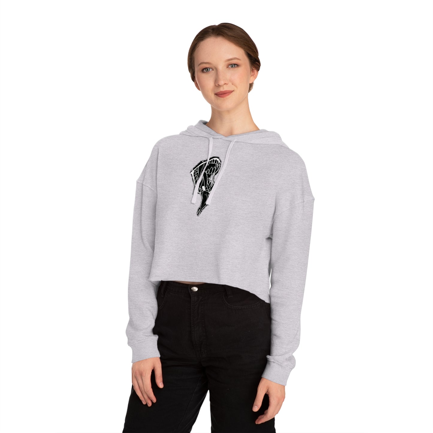 Cropped Hoodie — Black Abstract Shark Graphic