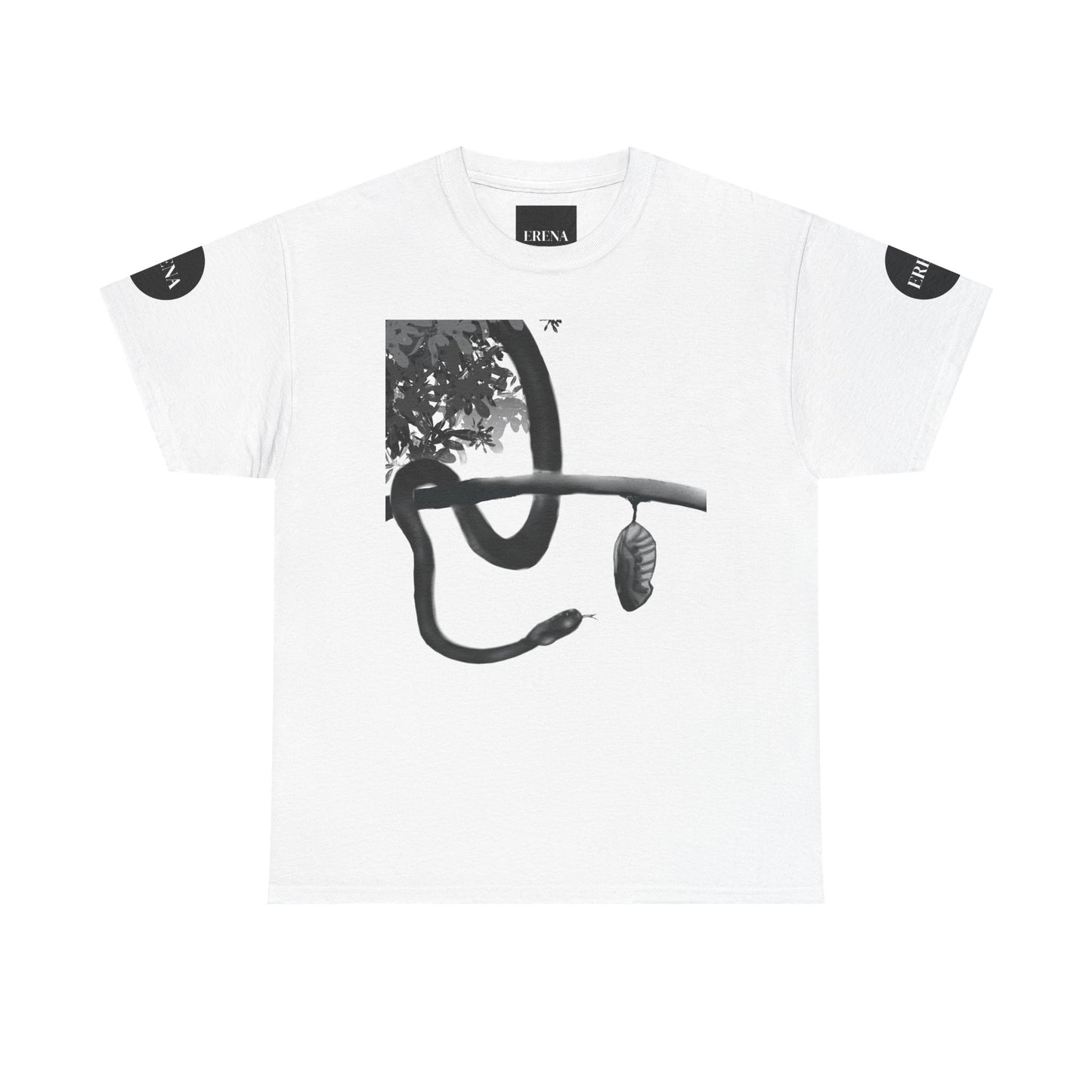 Metempsychosis Snake Illustration Tee | Monochrome Botanical Art