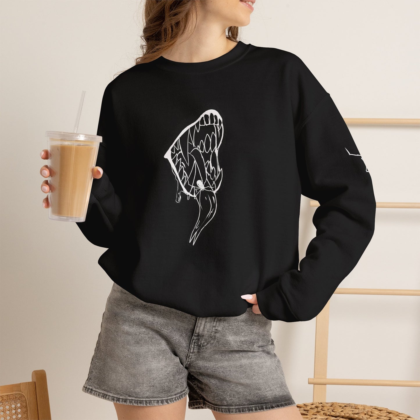 Snake Skull Illustration Crewneck Sweatshirt | Gothic Snake Sleeve Art
