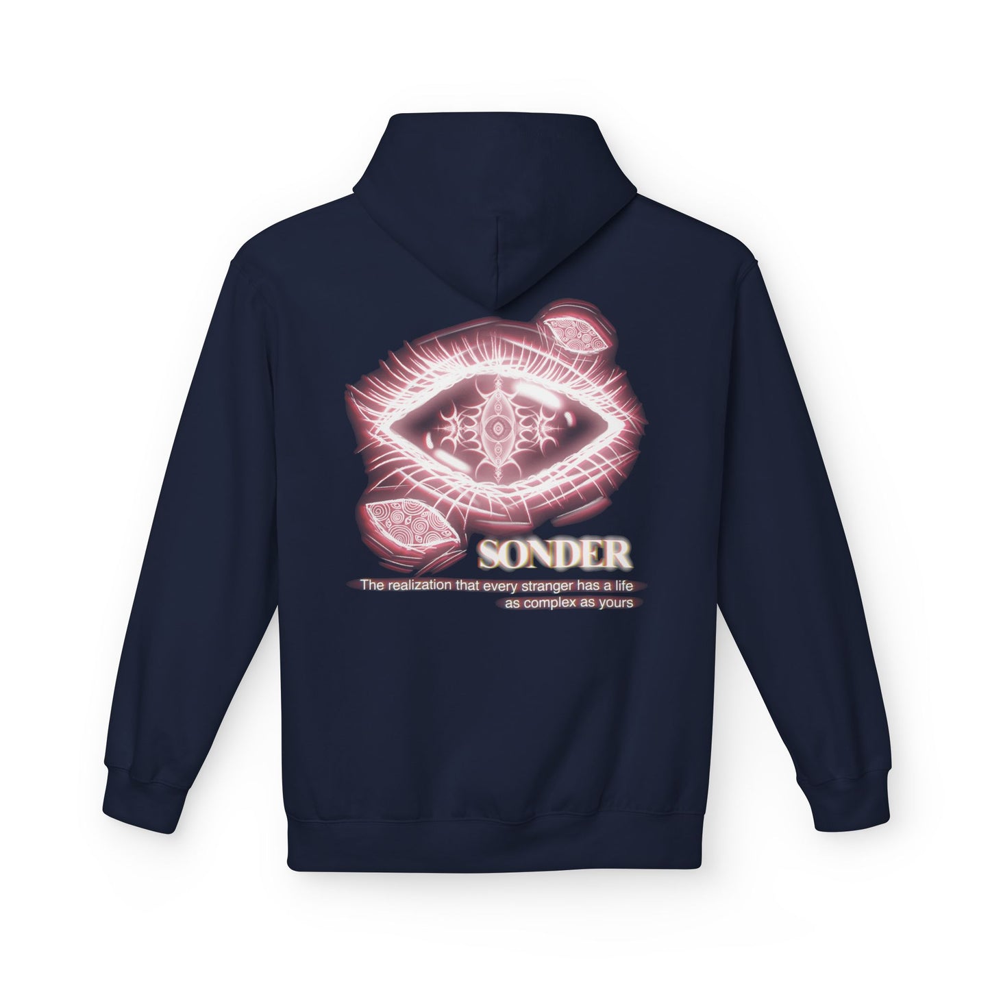 Sonder eye illustration Hoodie | Back graphic, neon pink text