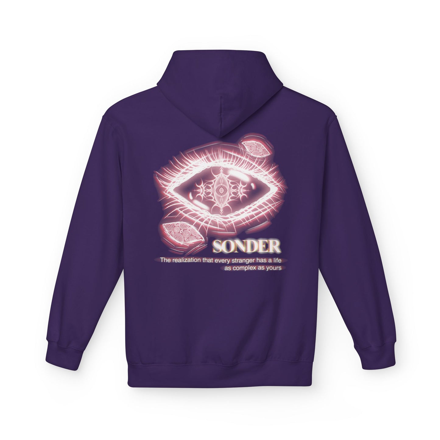 Sonder eye illustration Hoodie | Back graphic, neon pink text