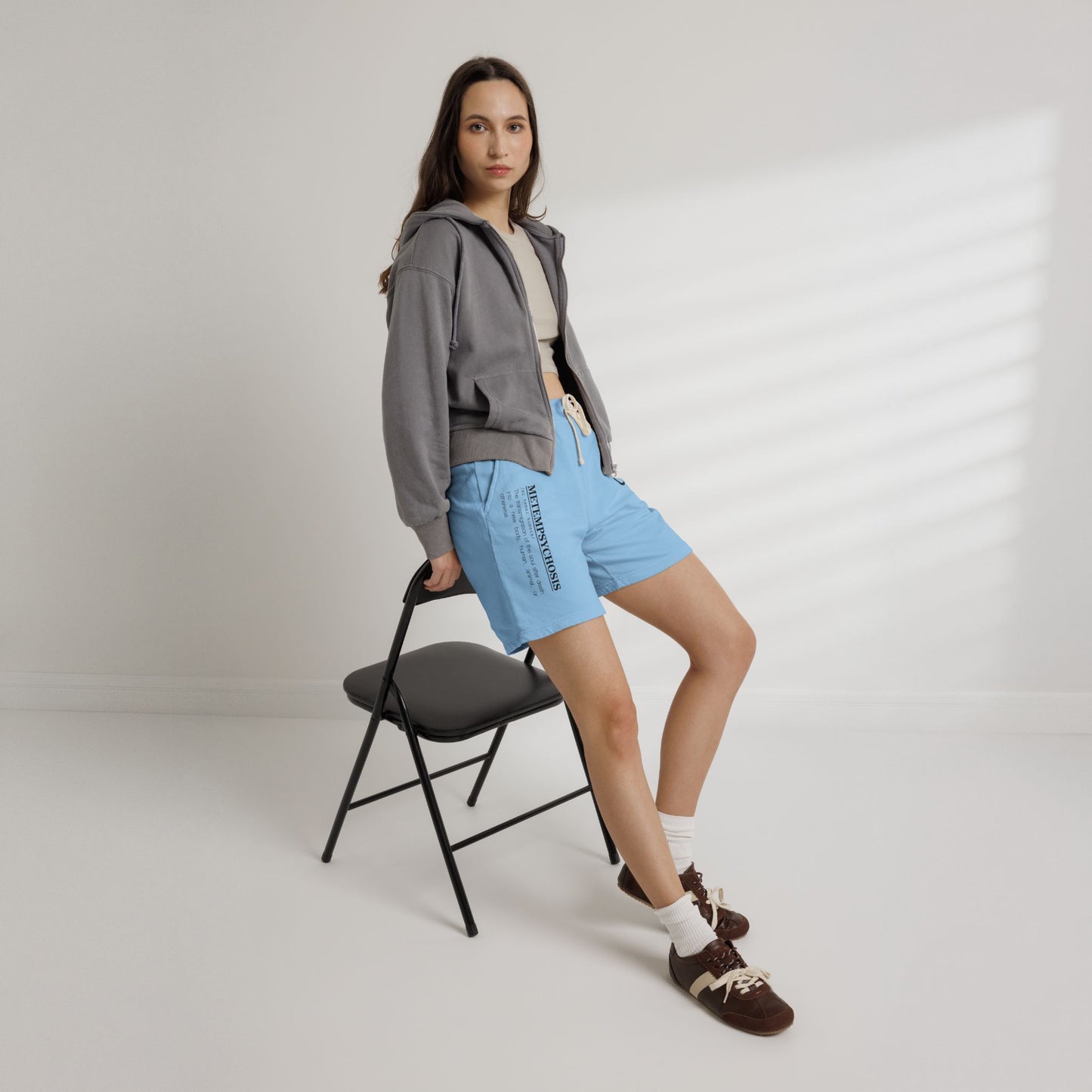 Distressed Smiley Face Sweat Shorts | Text Graphic