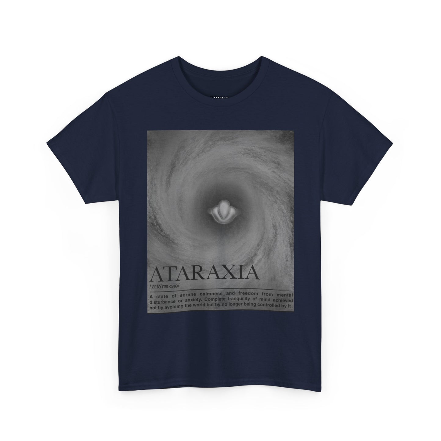 Ataraxia vortex poster Tee | minimalist storm swirl typography