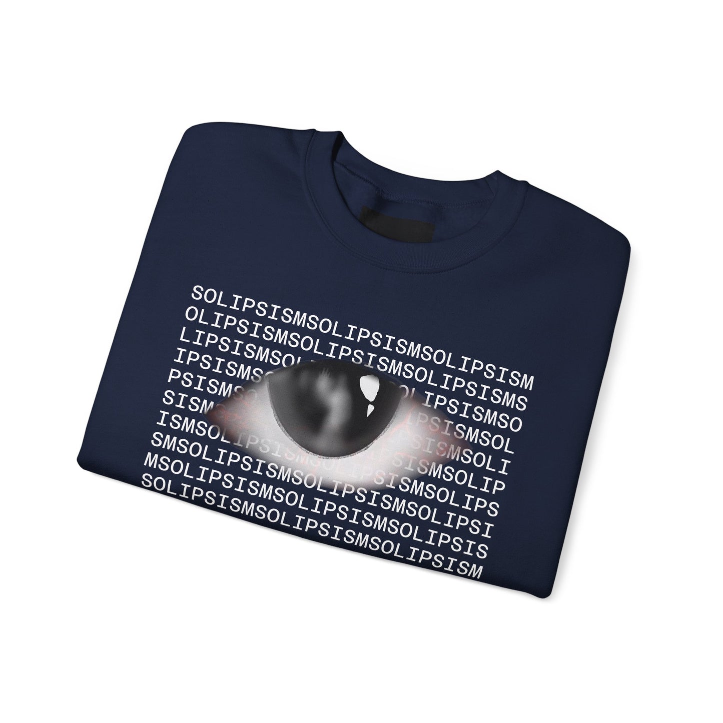 Solipsism Eye Graphic Crewneck Sweatshirt | Typographic Sleeve Print