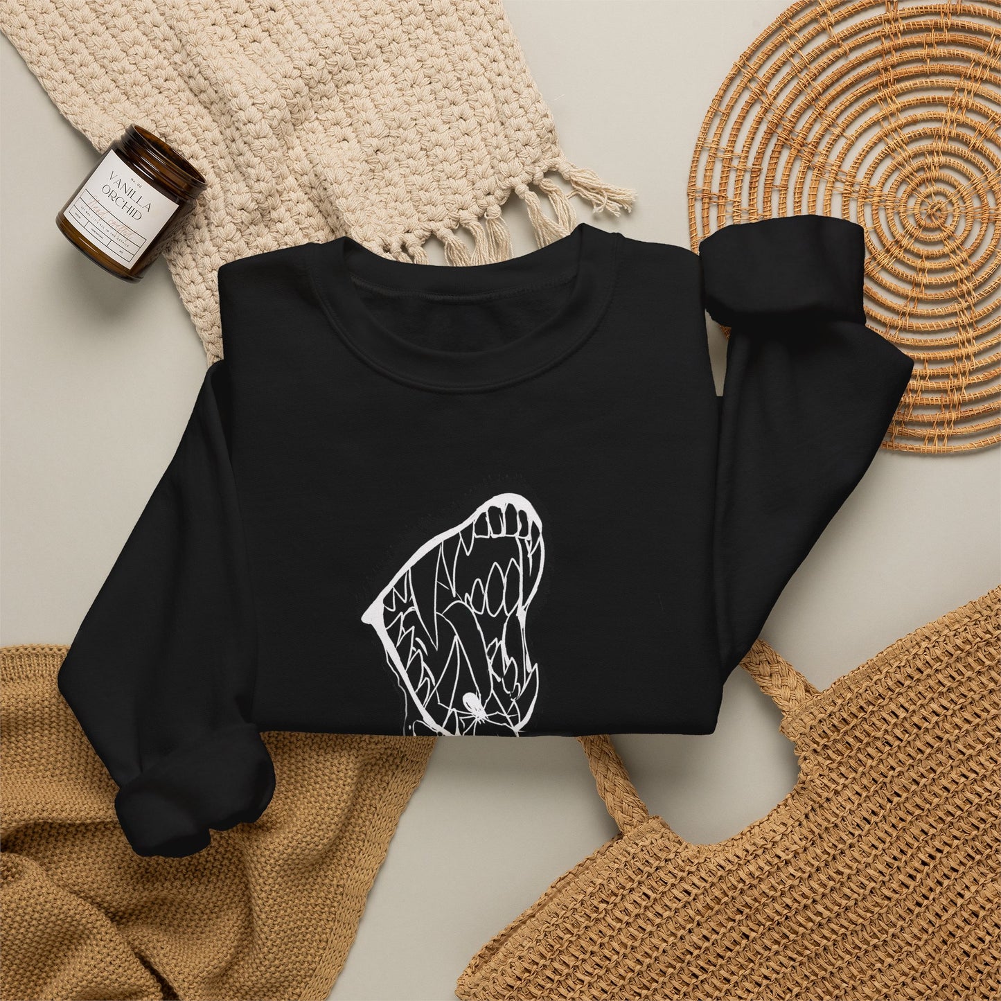 Snake Skull Illustration Crewneck Sweatshirt | Gothic Snake Sleeve Art