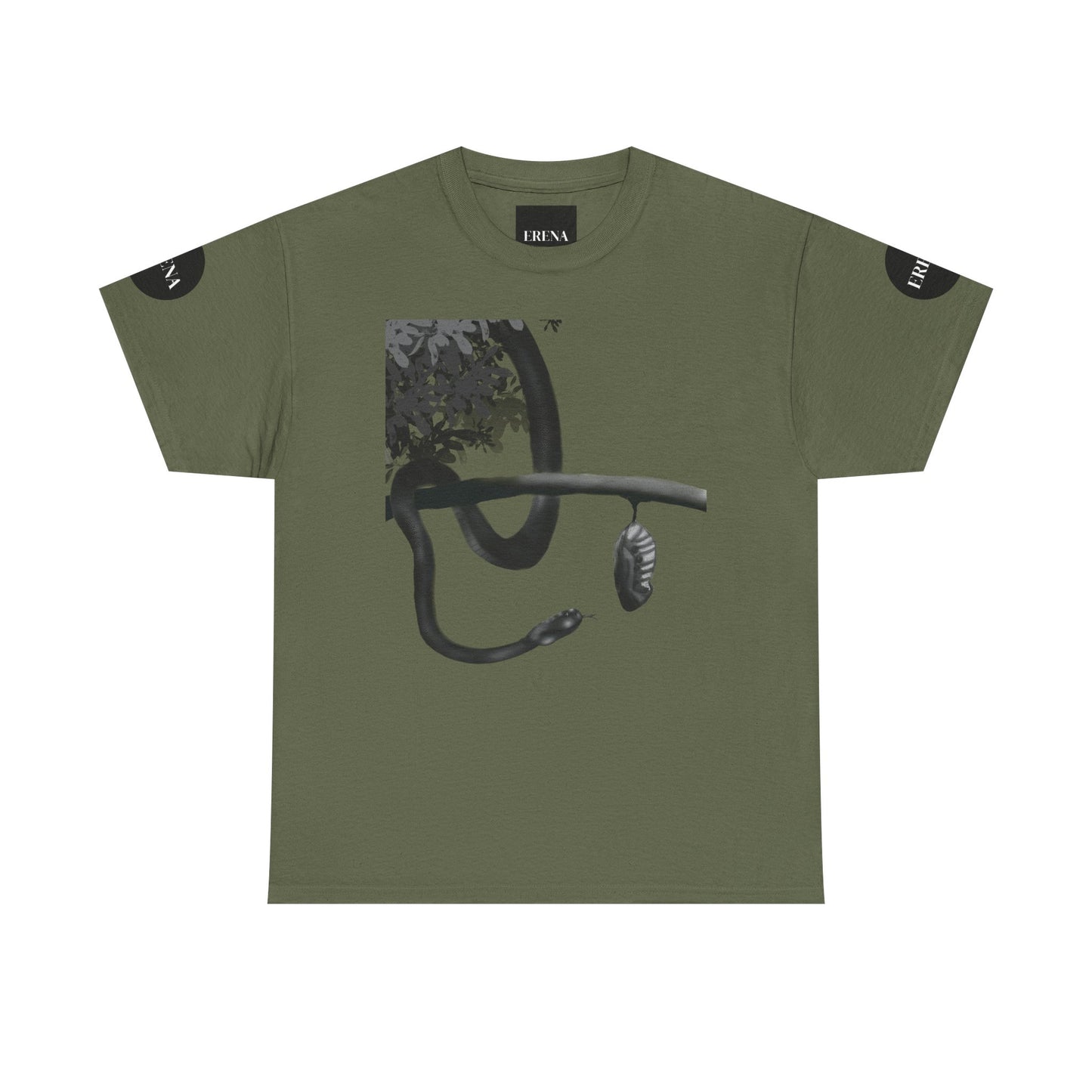 Metempsychosis Snake Illustration Tee | Monochrome Botanical Art