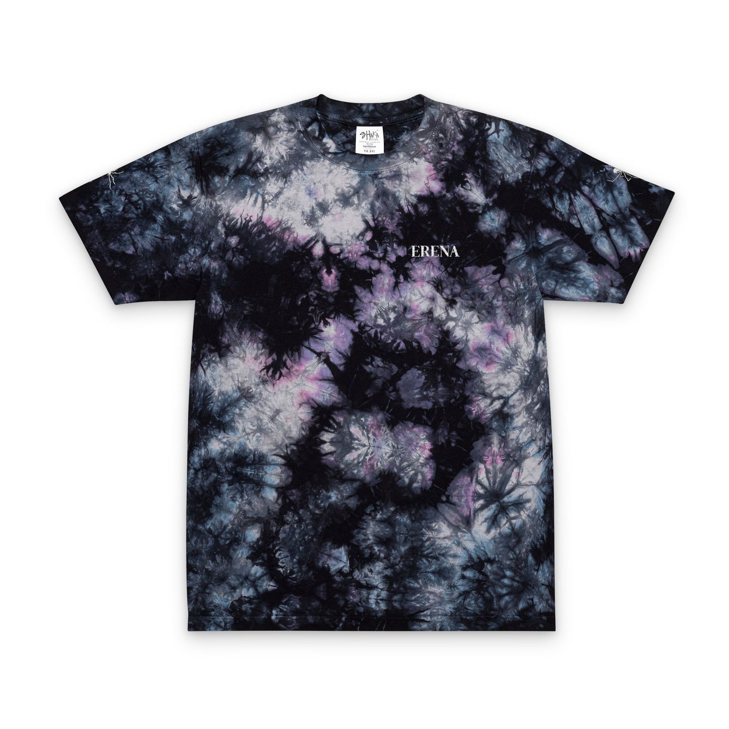 Black Gray Tie-Dye Embroidered Tee | Acid Wash T-Shirt