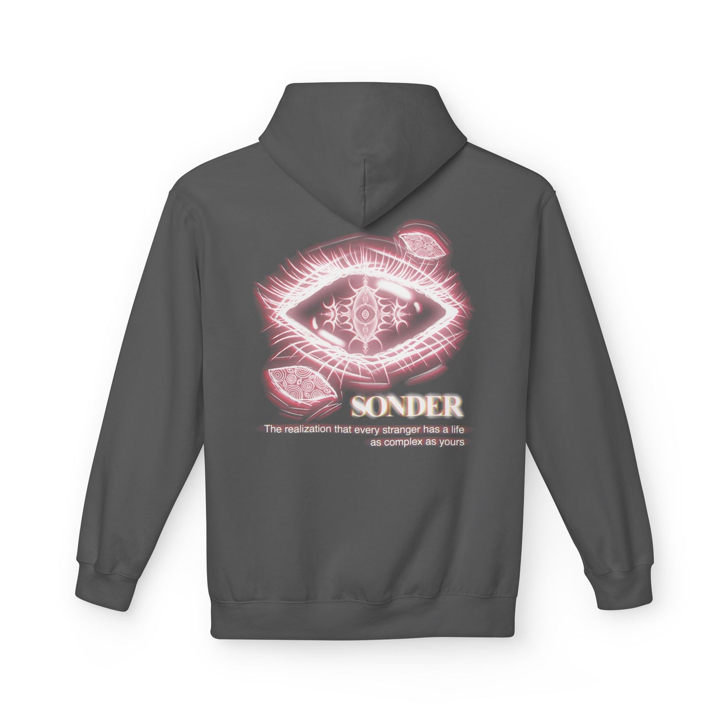 Sonder eye illustration Hoodie | Back graphic, neon pink text