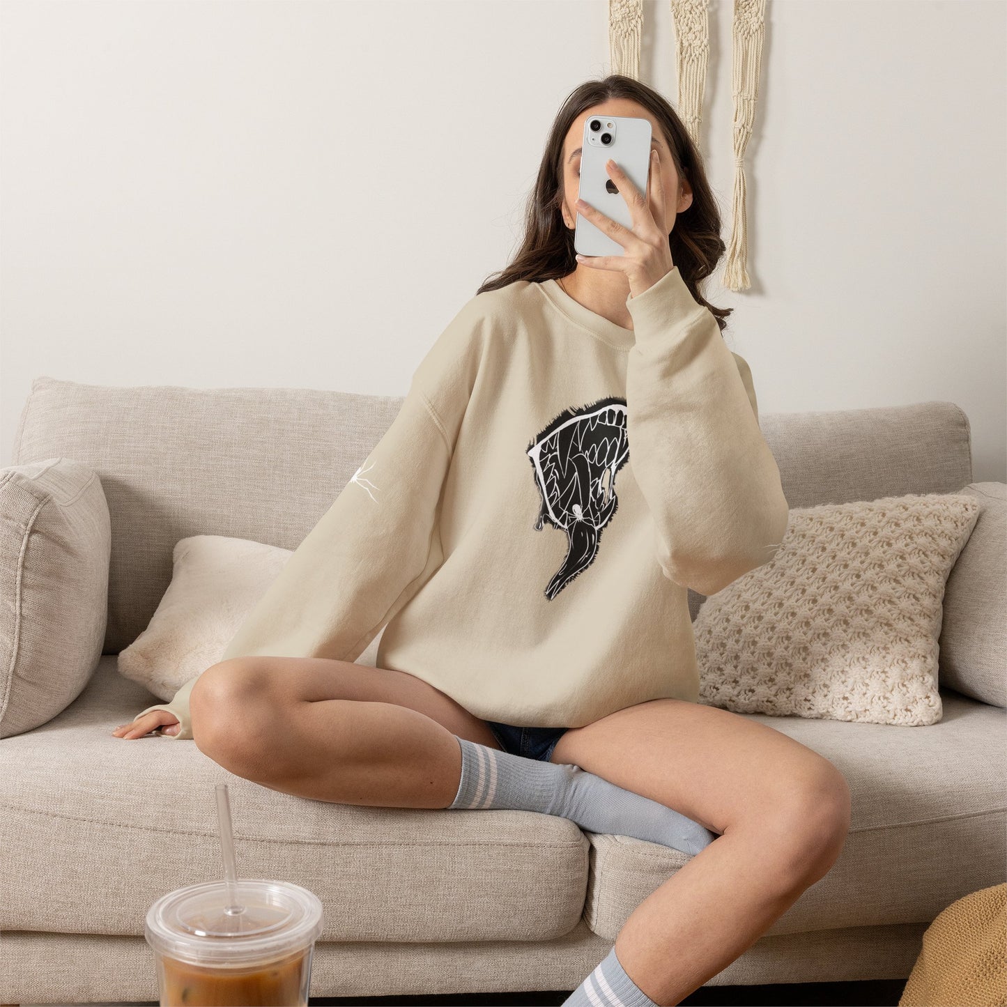 Snake Skull Illustration Crewneck Sweatshirt | Gothic Snake Sleeve Art