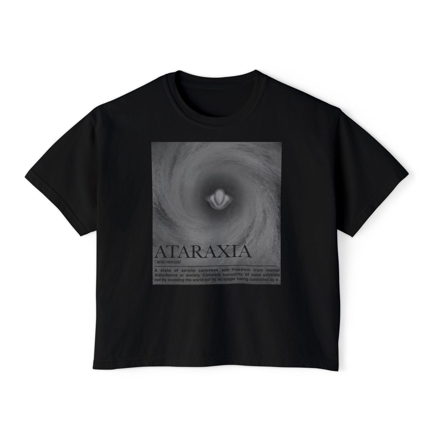 Ataraxia Swirl graphic Women's Tee | Calm Mind, Minimal Monochrome