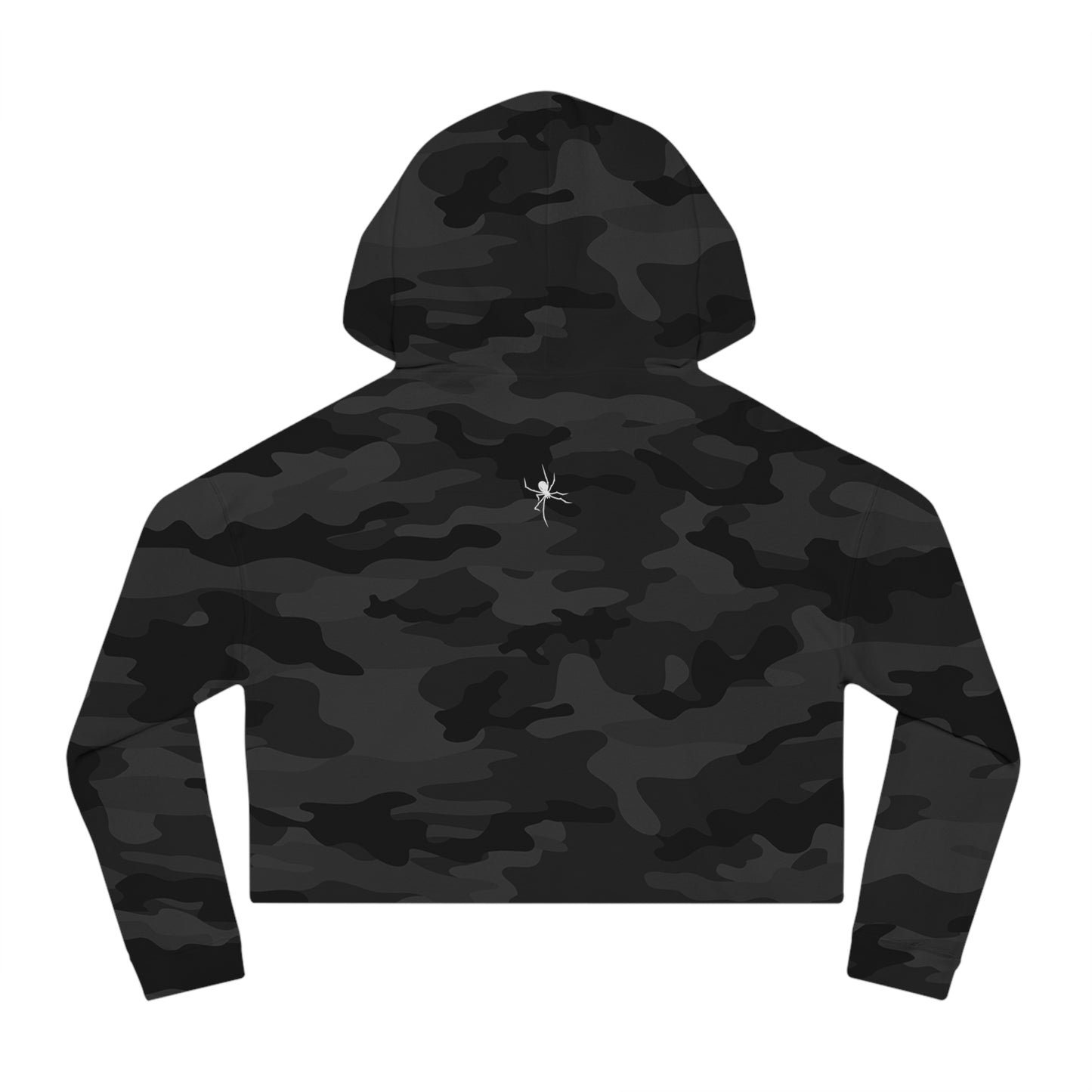 Cropped Hoodie — Black Abstract Shark Graphic