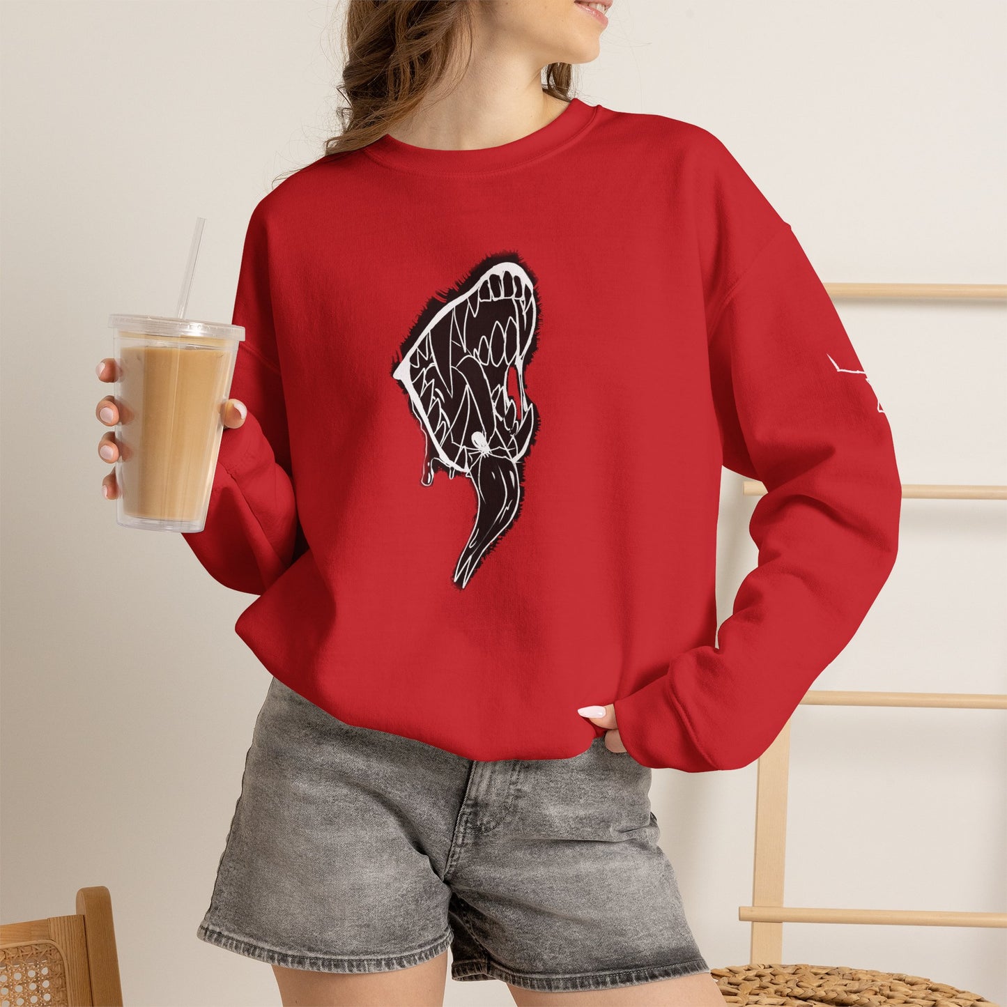 Snake Skull Illustration Crewneck Sweatshirt | Gothic Snake Sleeve Art