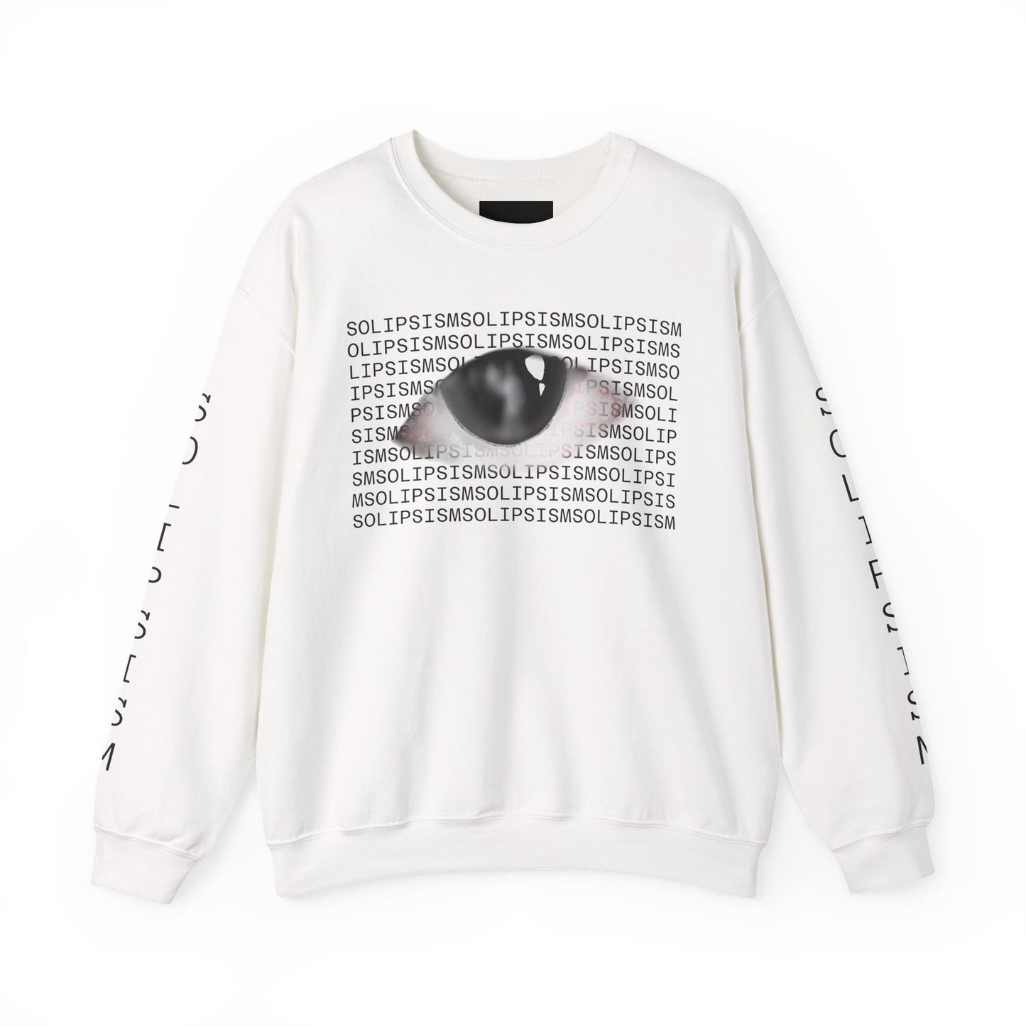 Solipsism Eye Graphic Crewneck Sweatshirt | Typographic Sleeve Print