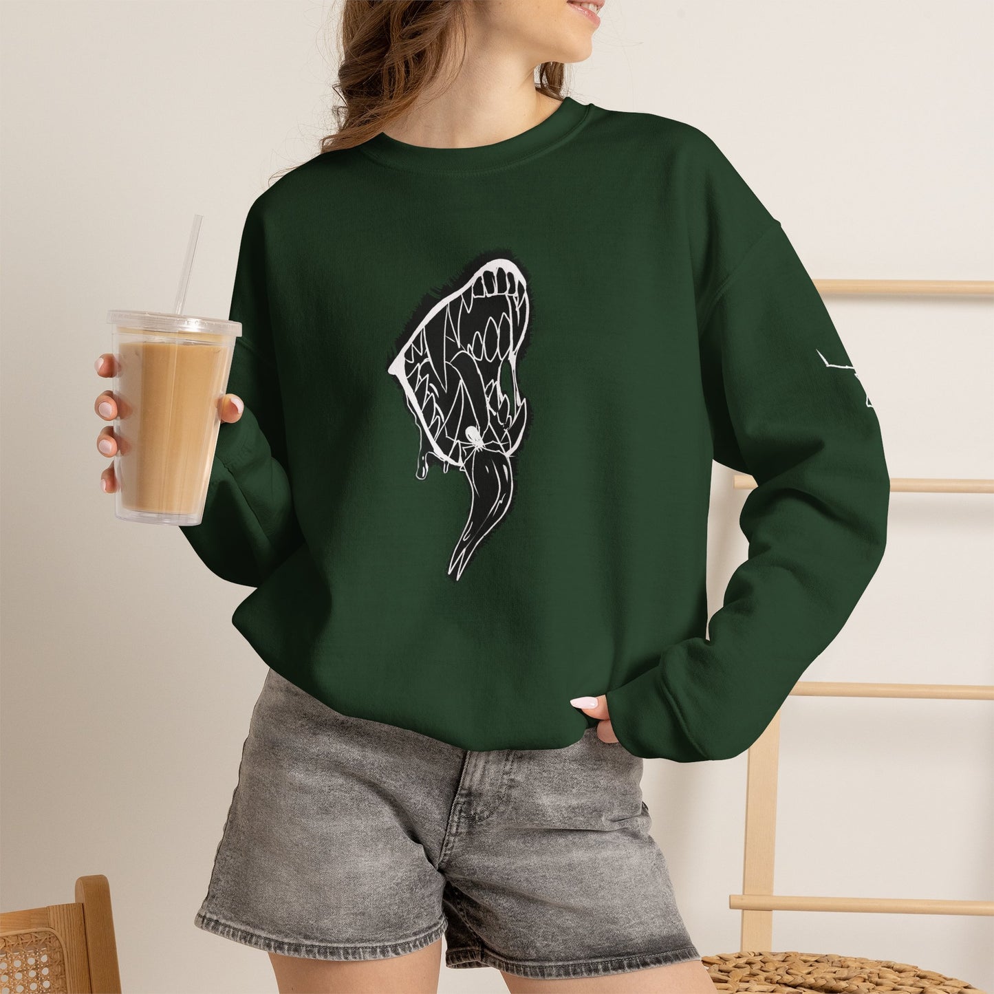 Snake Skull Illustration Crewneck Sweatshirt | Gothic Snake Sleeve Art