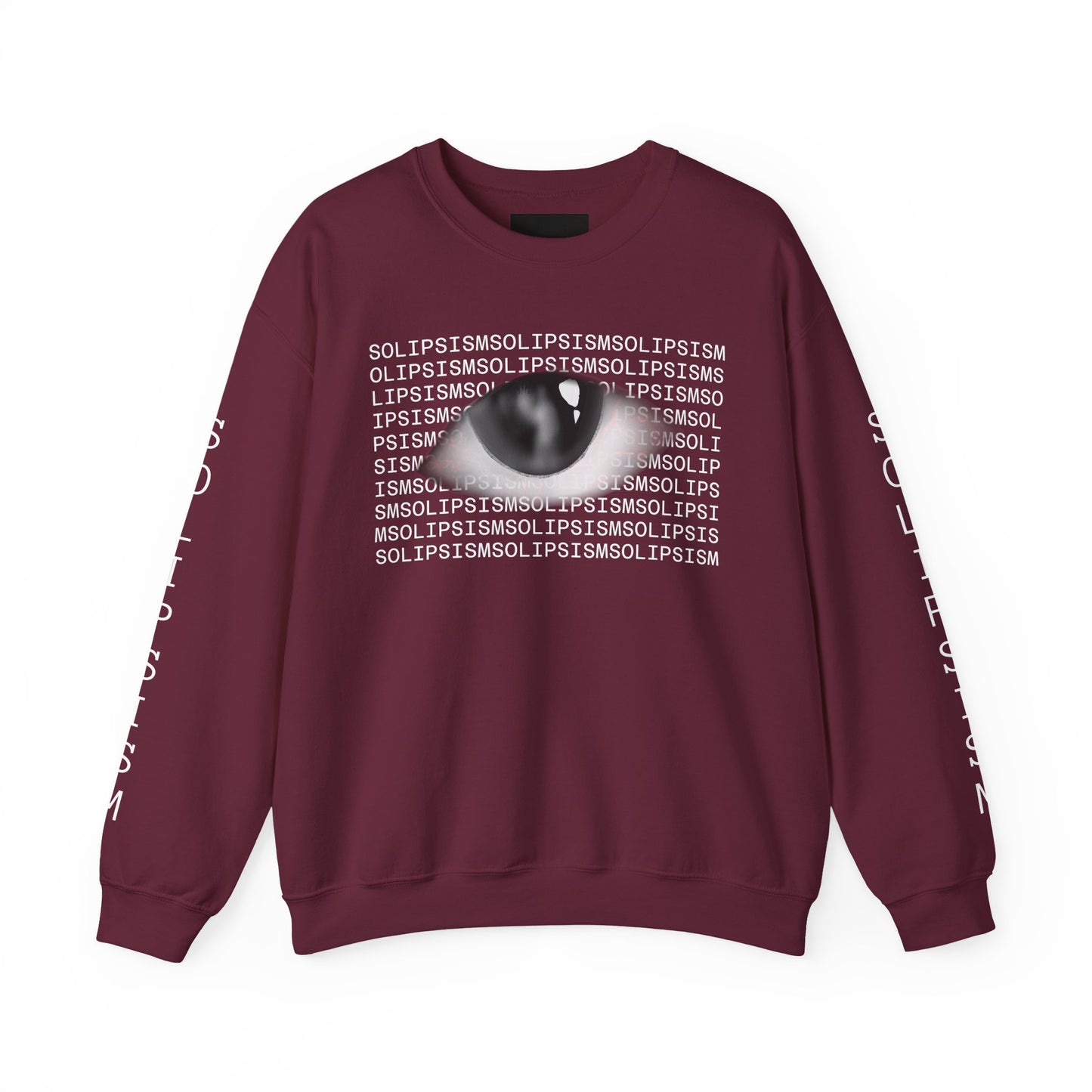 Solipsism Eye Graphic Crewneck Sweatshirt | Typographic Sleeve Print