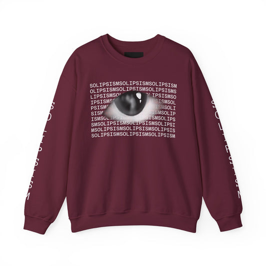 Solipsism Eye Graphic Crewneck Sweatshirt | Typographic Sleeve Print