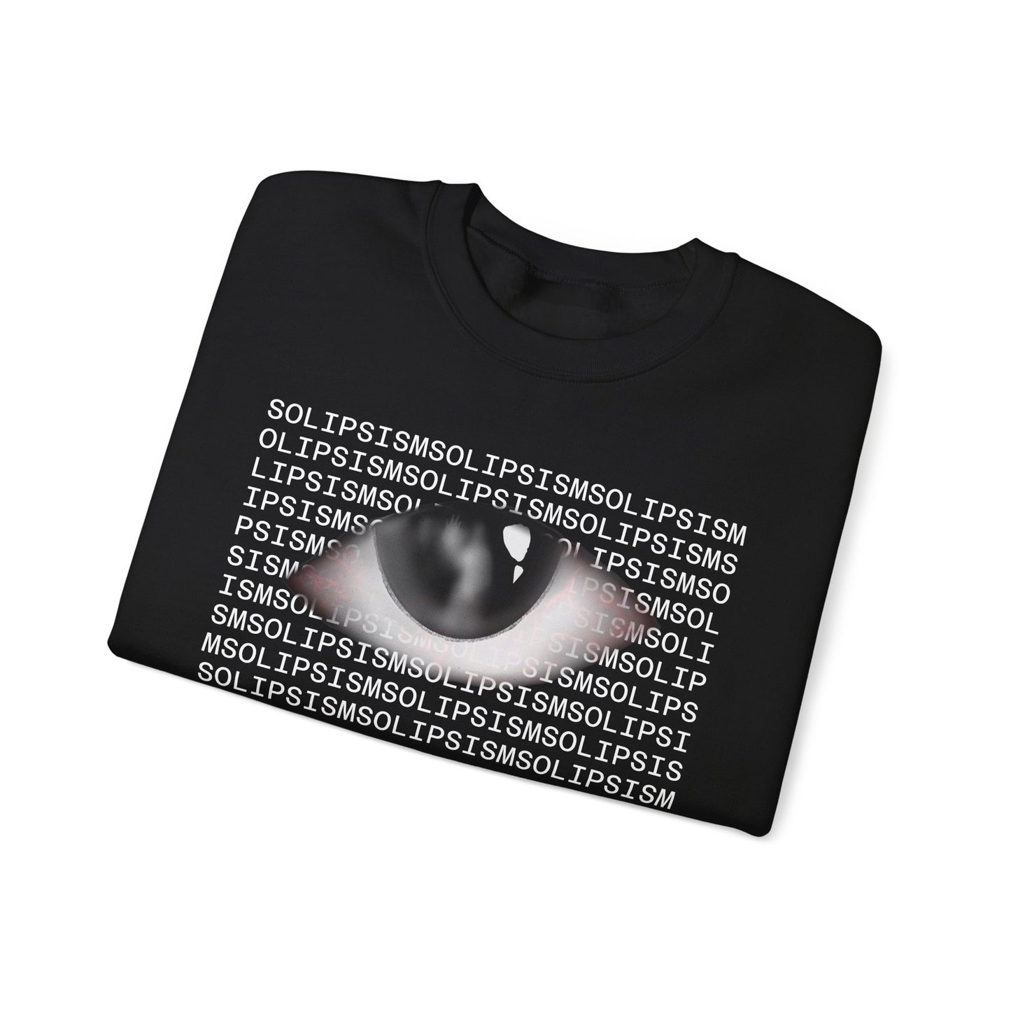 Solipsism Eye Graphic Crewneck Sweatshirt | Typographic Sleeve Print