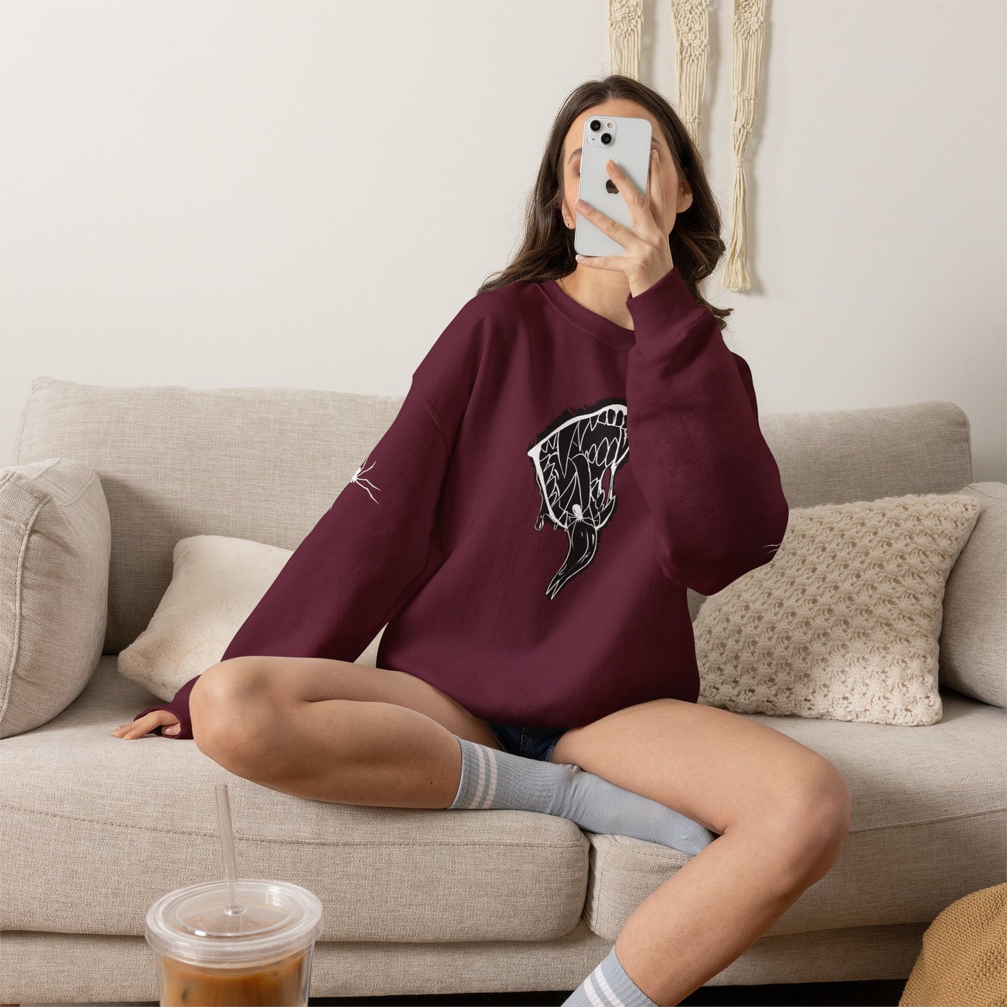 Snake Skull Illustration Crewneck Sweatshirt | Gothic Snake Sleeve Art