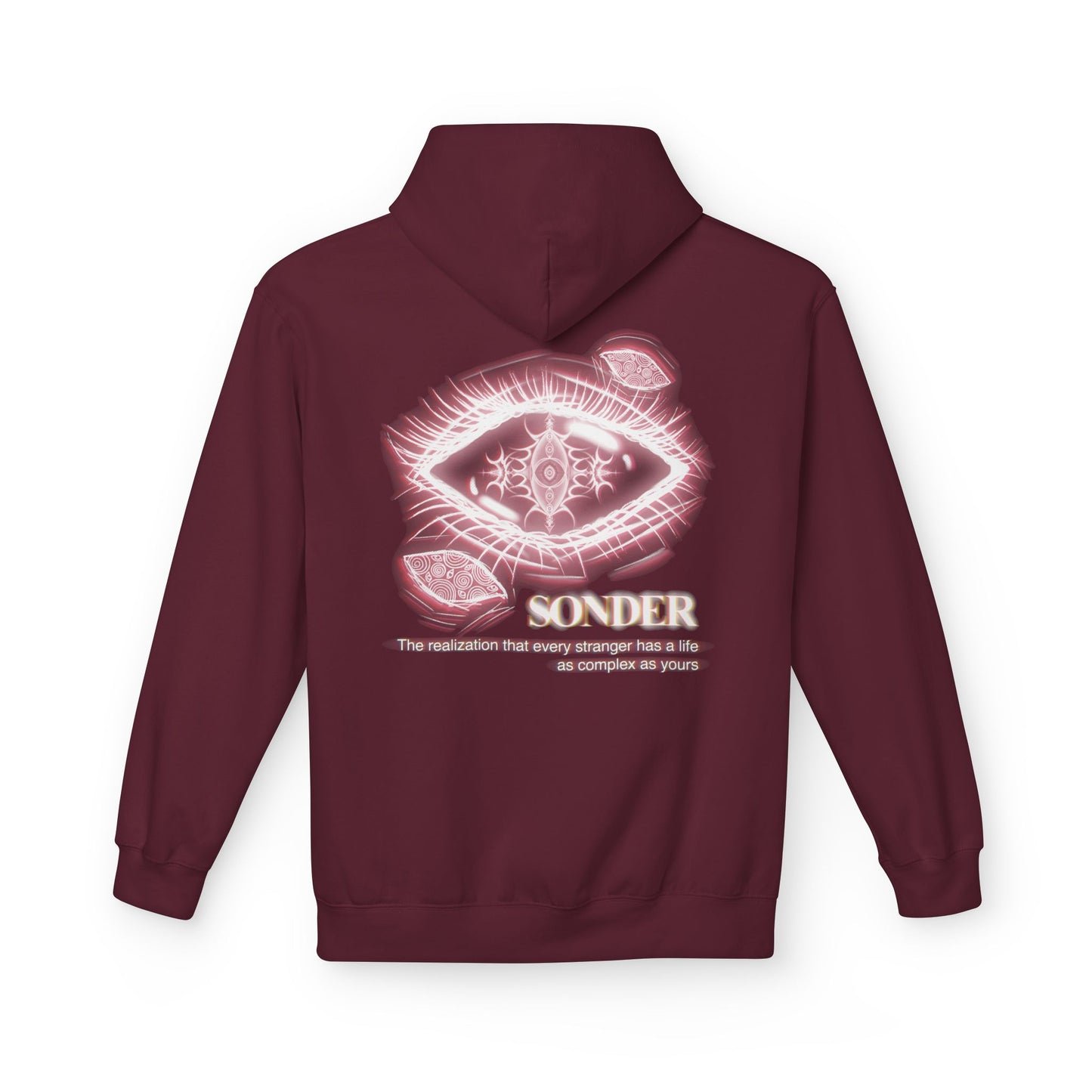 Sonder eye illustration Hoodie | Back graphic, neon pink text