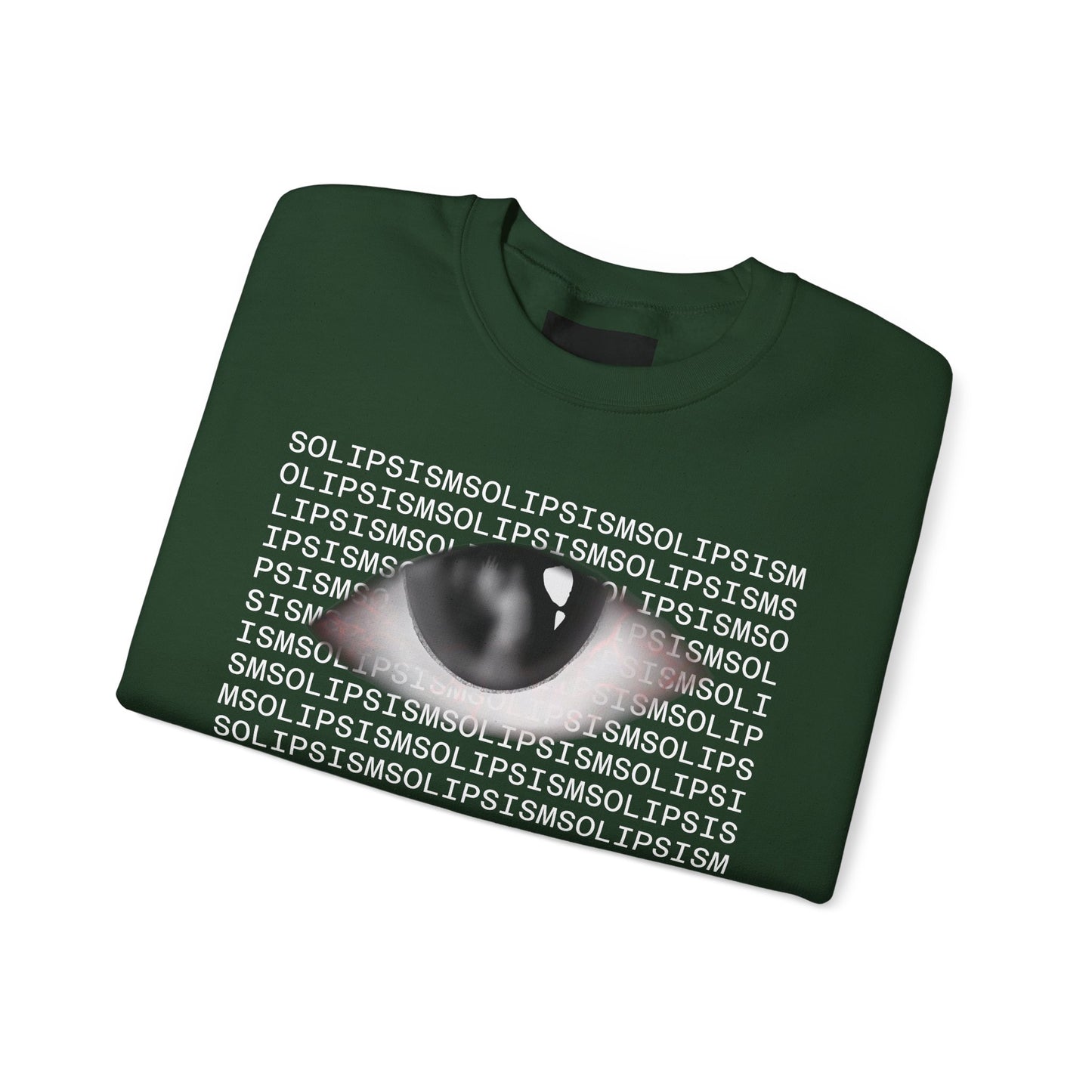 Solipsism Eye Graphic Crewneck Sweatshirt | Typographic Sleeve Print