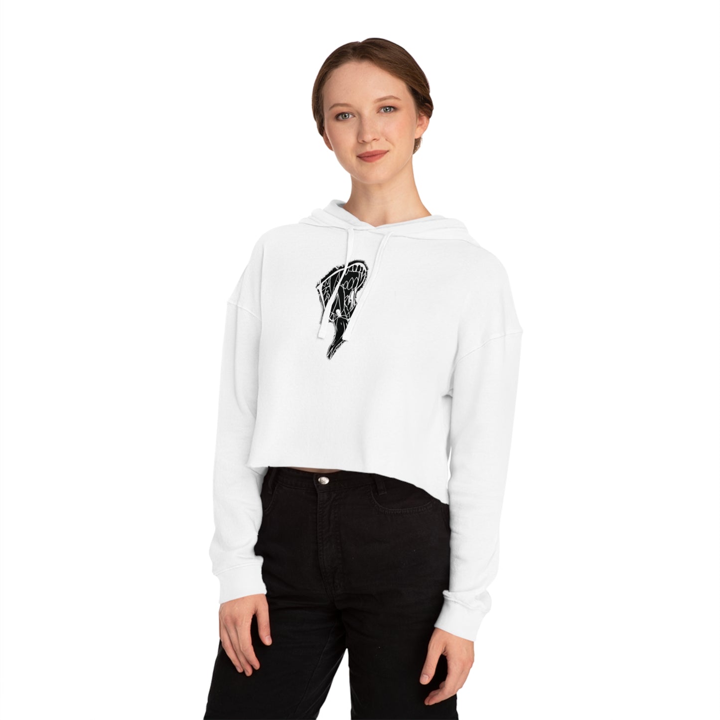 Cropped Hoodie — Black Abstract Shark Graphic