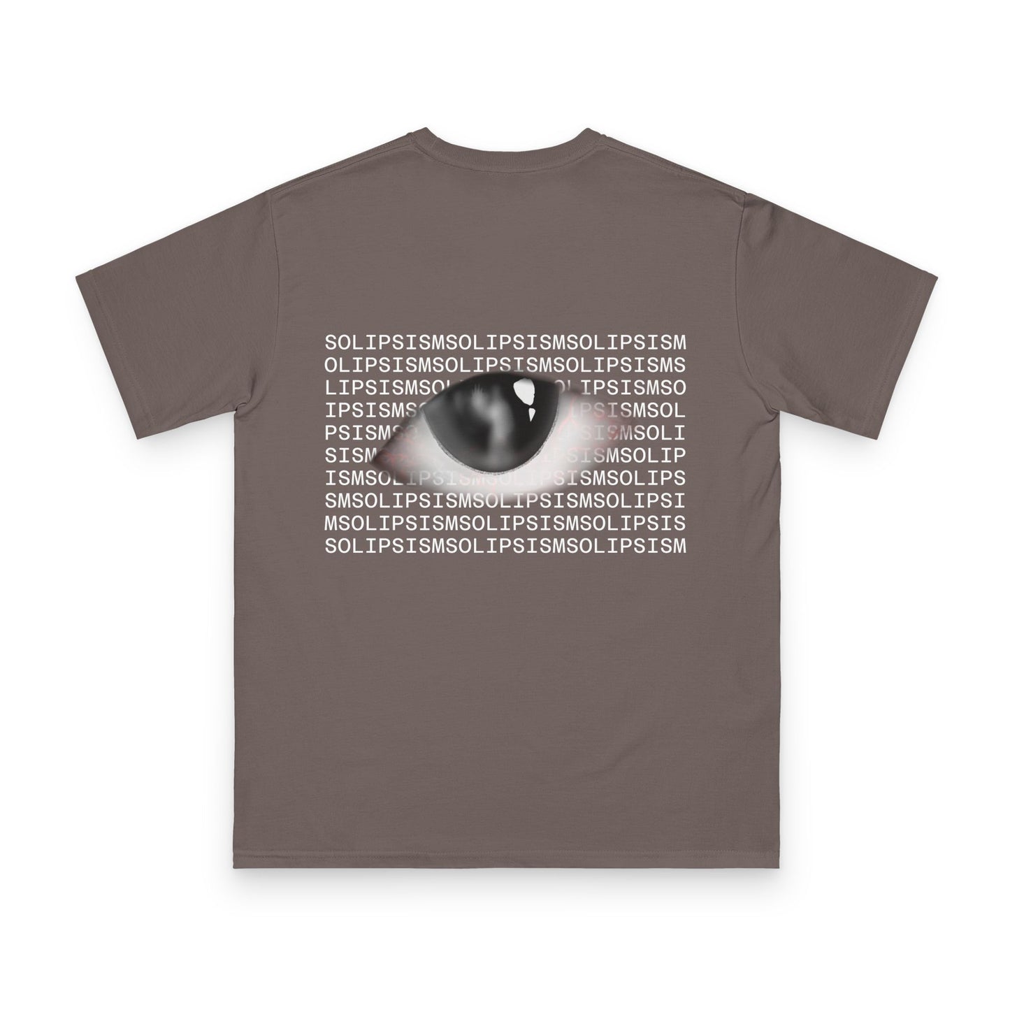 Monochrome Eye with Repeated Text T-Shirt | Graphic Back Print