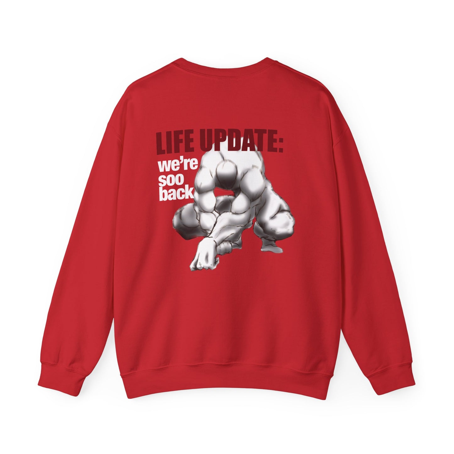 Life Update: we're soo back Crewneck Sweatshirt | Muscular Figure Graphic