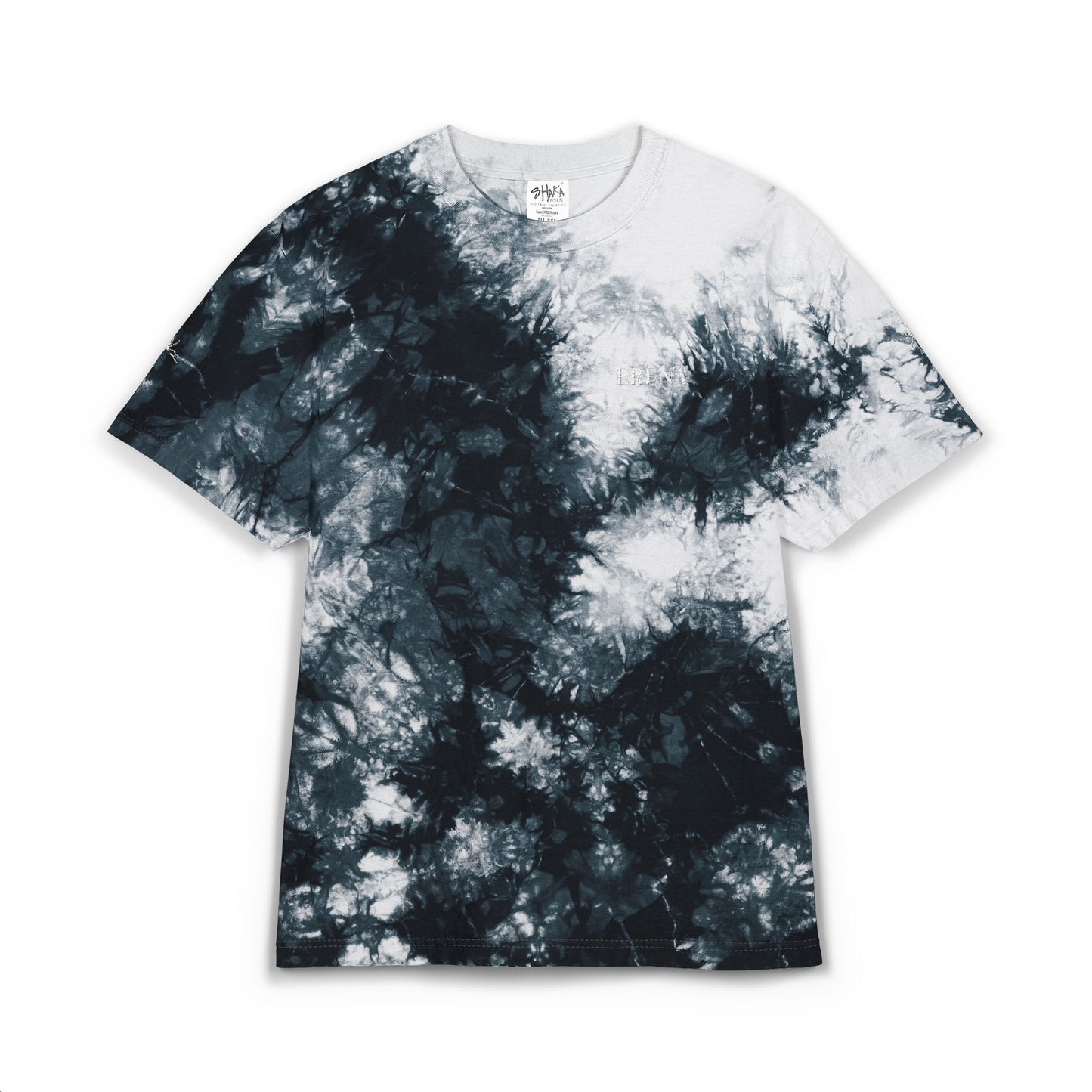 Black Gray Tie-Dye Embroidered Tee | Acid Wash T-Shirt